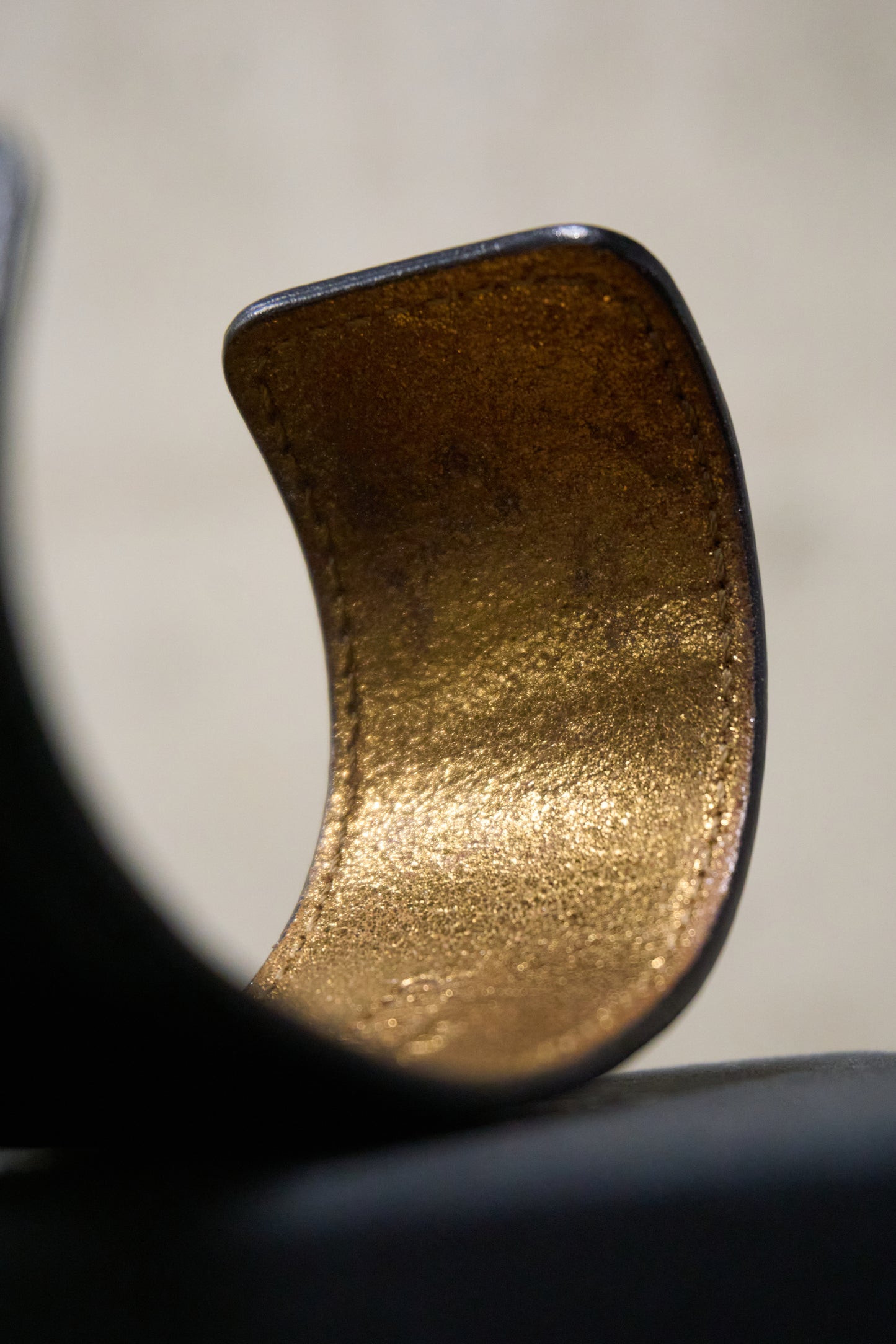 Ann Demeulemeester 2010s Adjustable Black Calf Leather Gold Foil Cuff