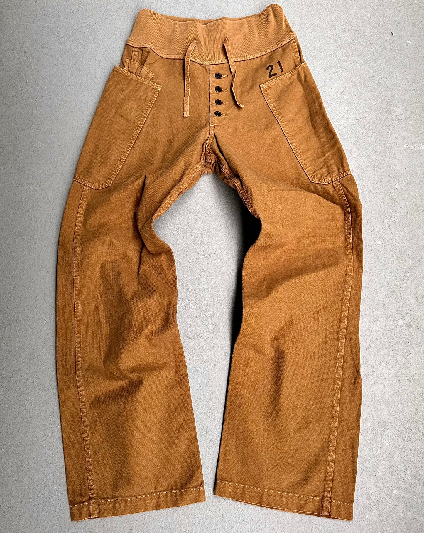 KAPITAL Early 00s High-Waist Beige Canvas Bootcut Cargos