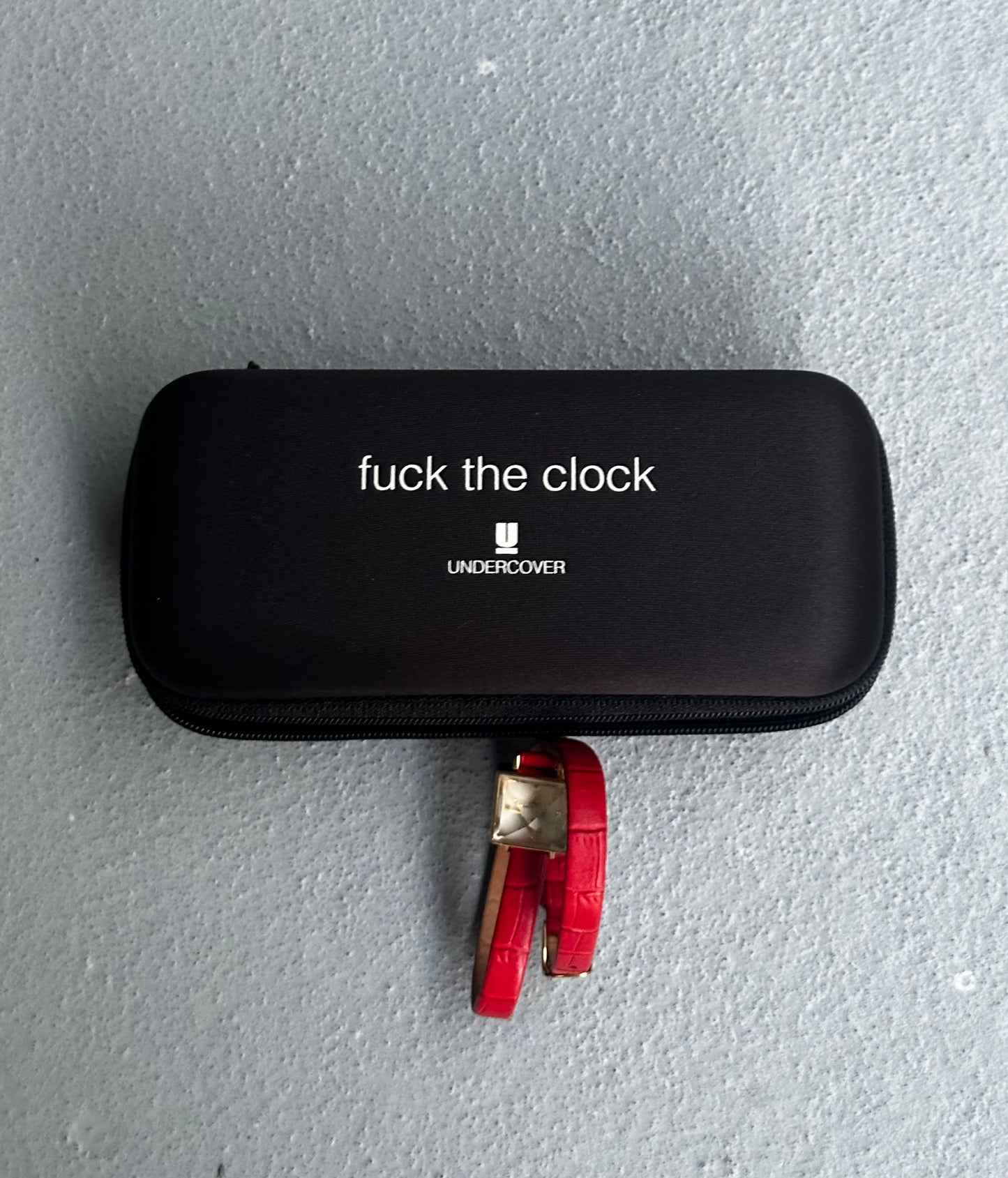 UNDERCOVER SS15 “Fuck the Clock” Red Leather Quartz Bracelet Watch