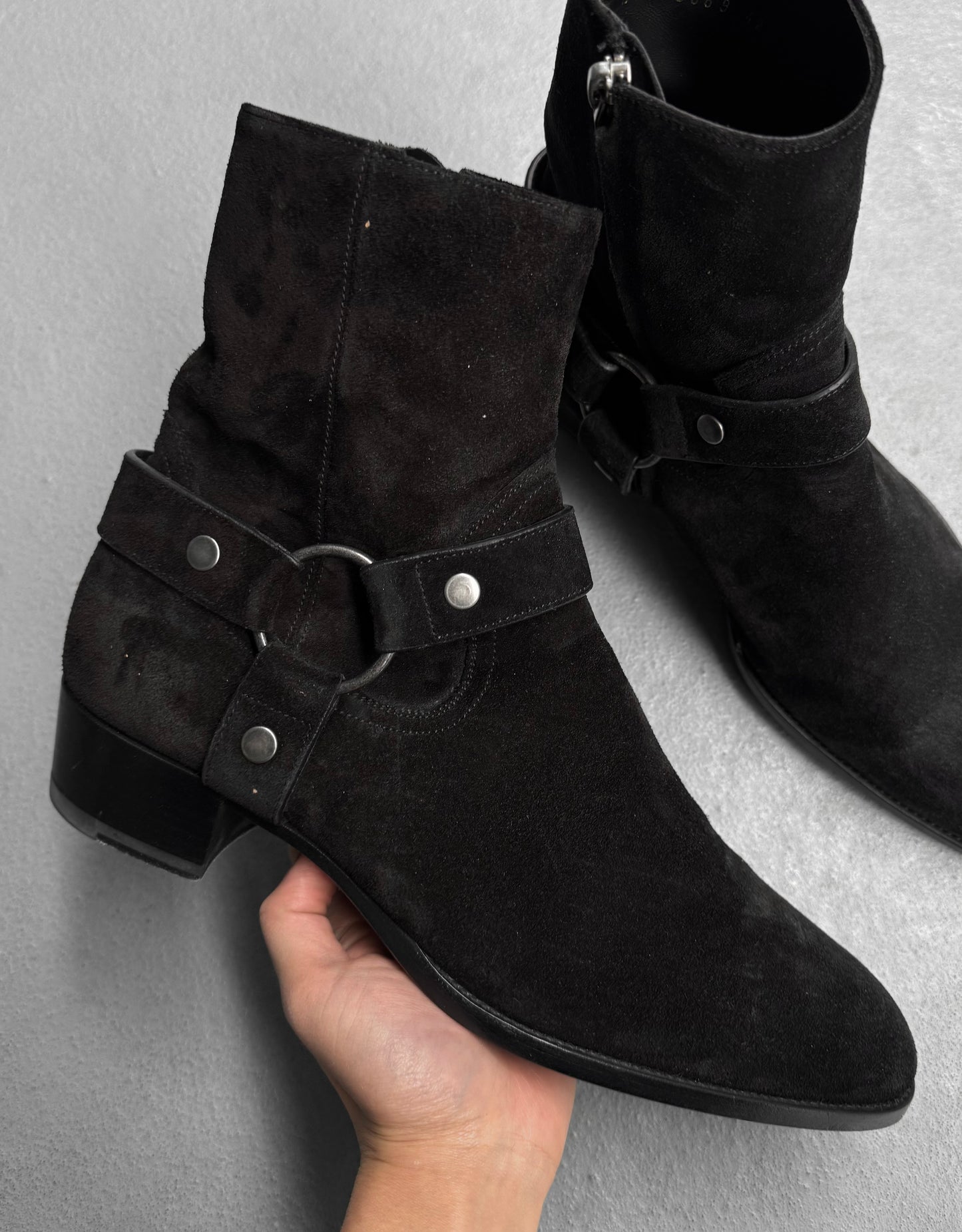 Saint Laurent Paris AW16 Black Suede Leather ‘Wyatt’ Buckle Boots