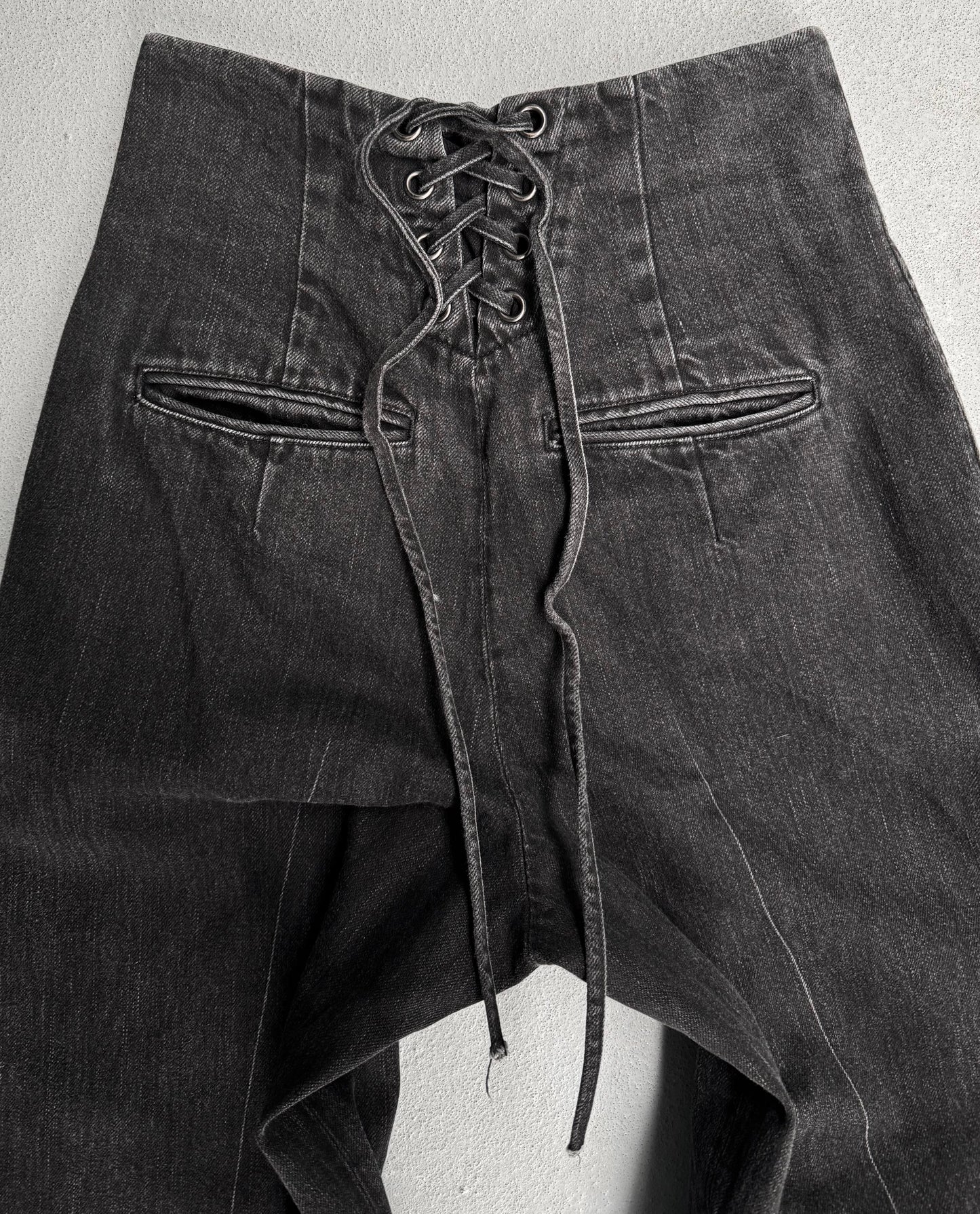 MiharaYasuhiro AW12 Washed Black ‘Bondage’ Lace-Up Wide Leg Denim