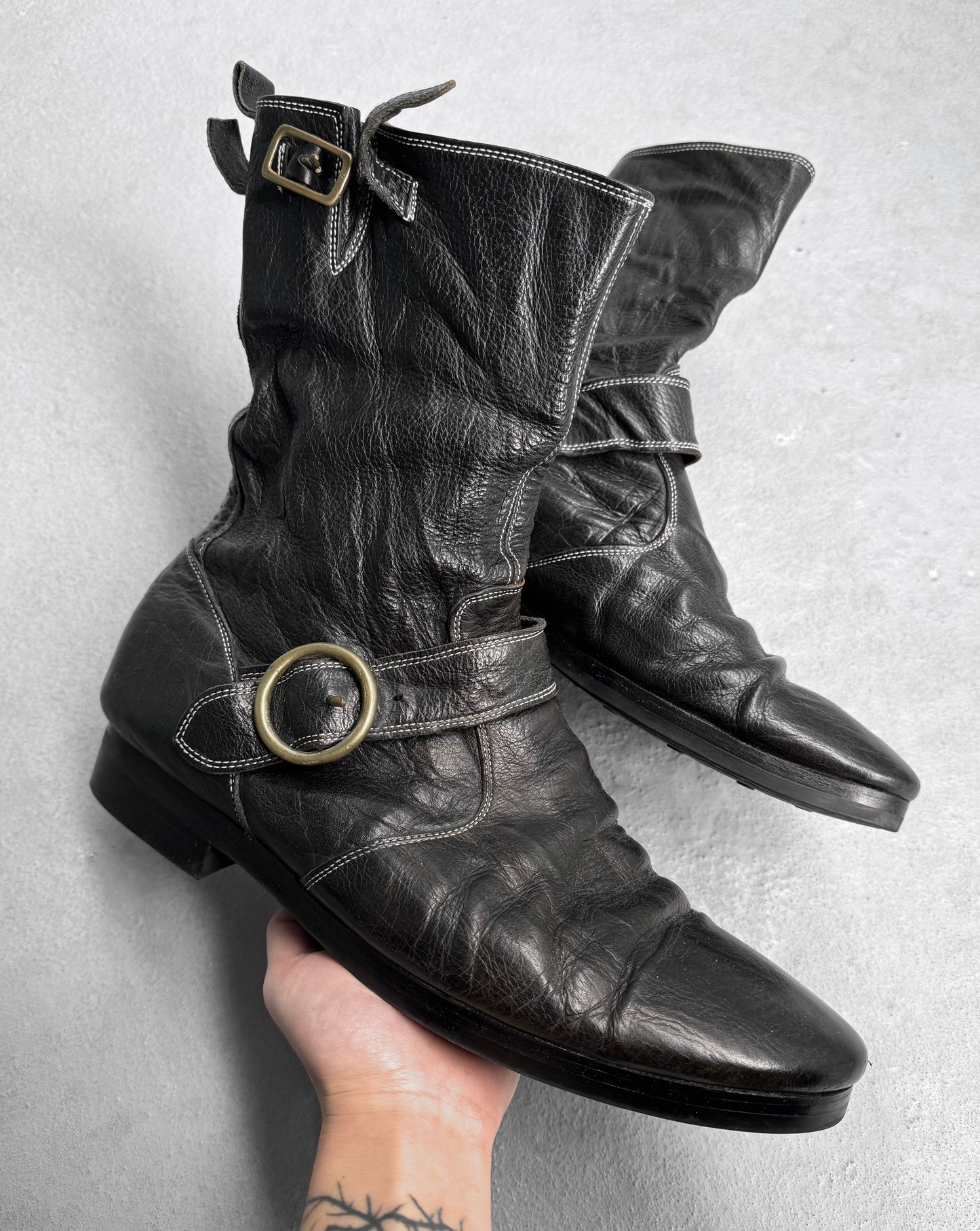 MiharaYasuhiro SS06 Black Leather Foldable Pirate Boots