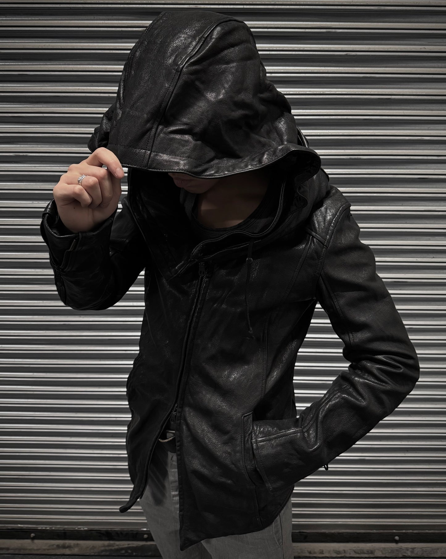 Midas Early 00s Concealed Hooded Bono Sheepskin Leather Jacket