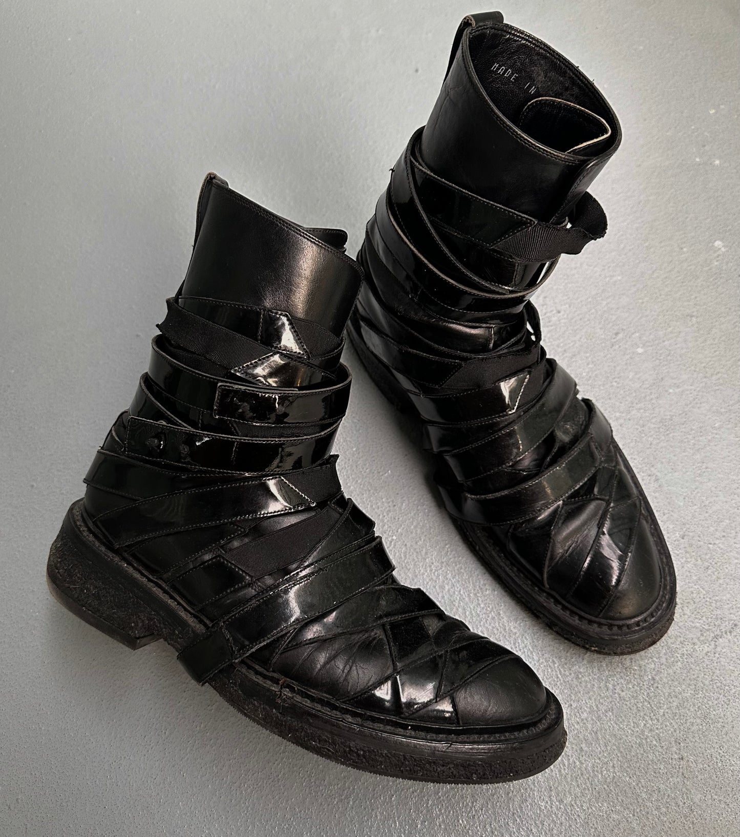 DIOR HOMME AW08 “Lumiere Du Nord” Patent Leather Mummy Strap Boots