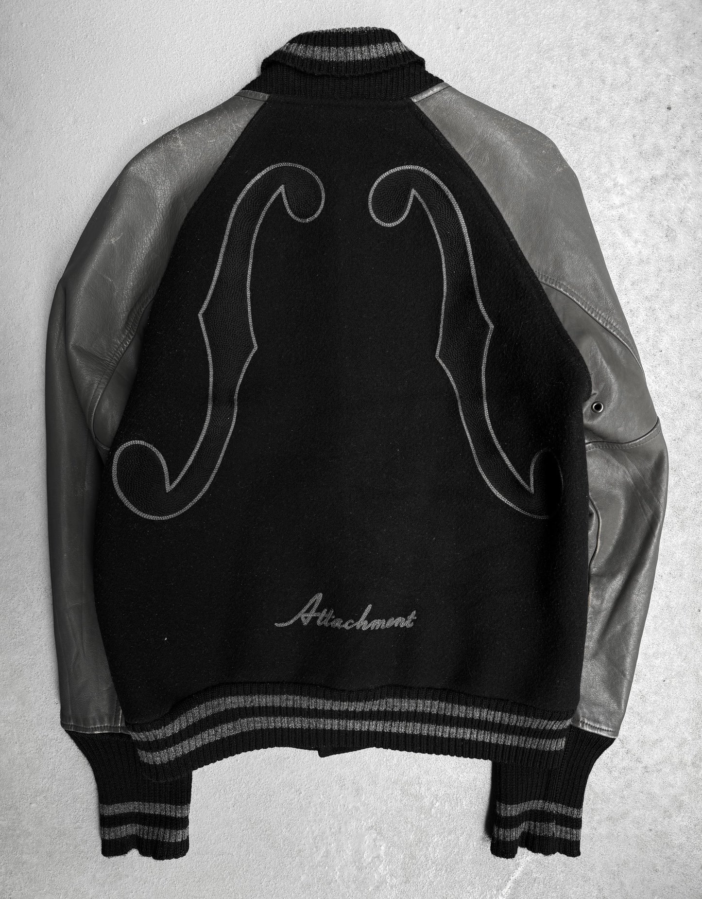 ATTACHMENT by Kazuyuki Kumagai Early 00s Embroidered Leather Varsity Jacket