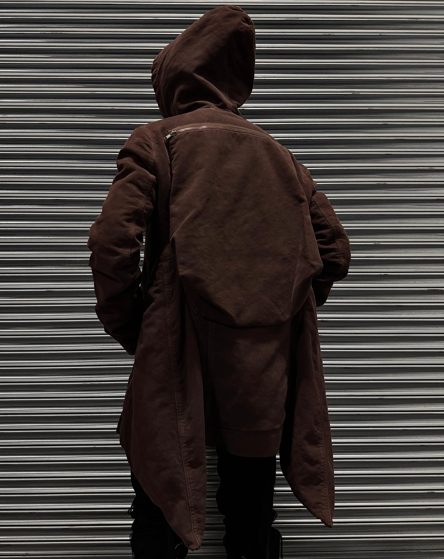Rick Owens DRKSHDW AW14 “MOODY” Multi-pockets Moleskin ‘Blood’ Hooded Stag Coat