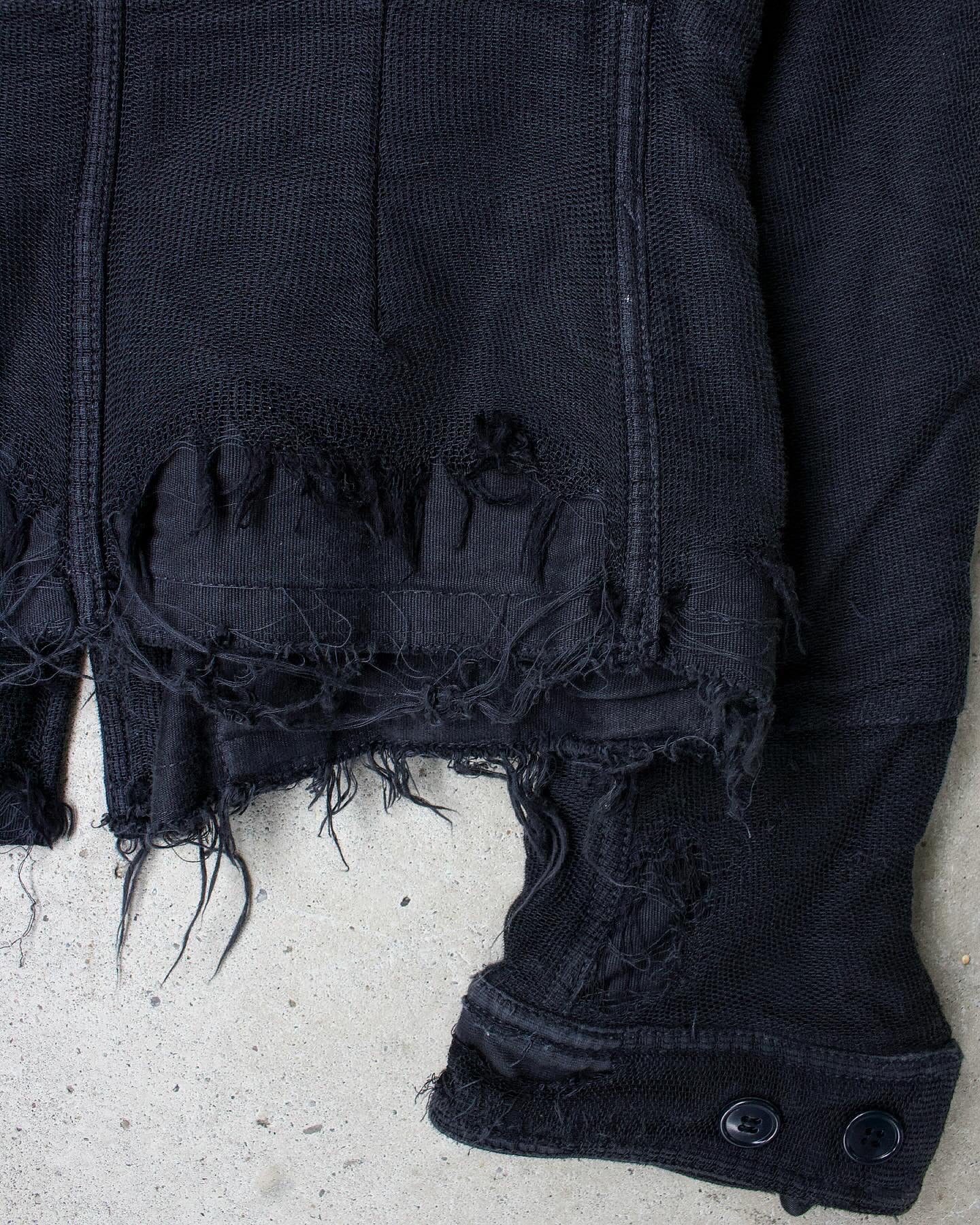 Mihara Yasuhiro AW05 Distressed Layered Mesh Military Jacket (Navy) close up back jacket