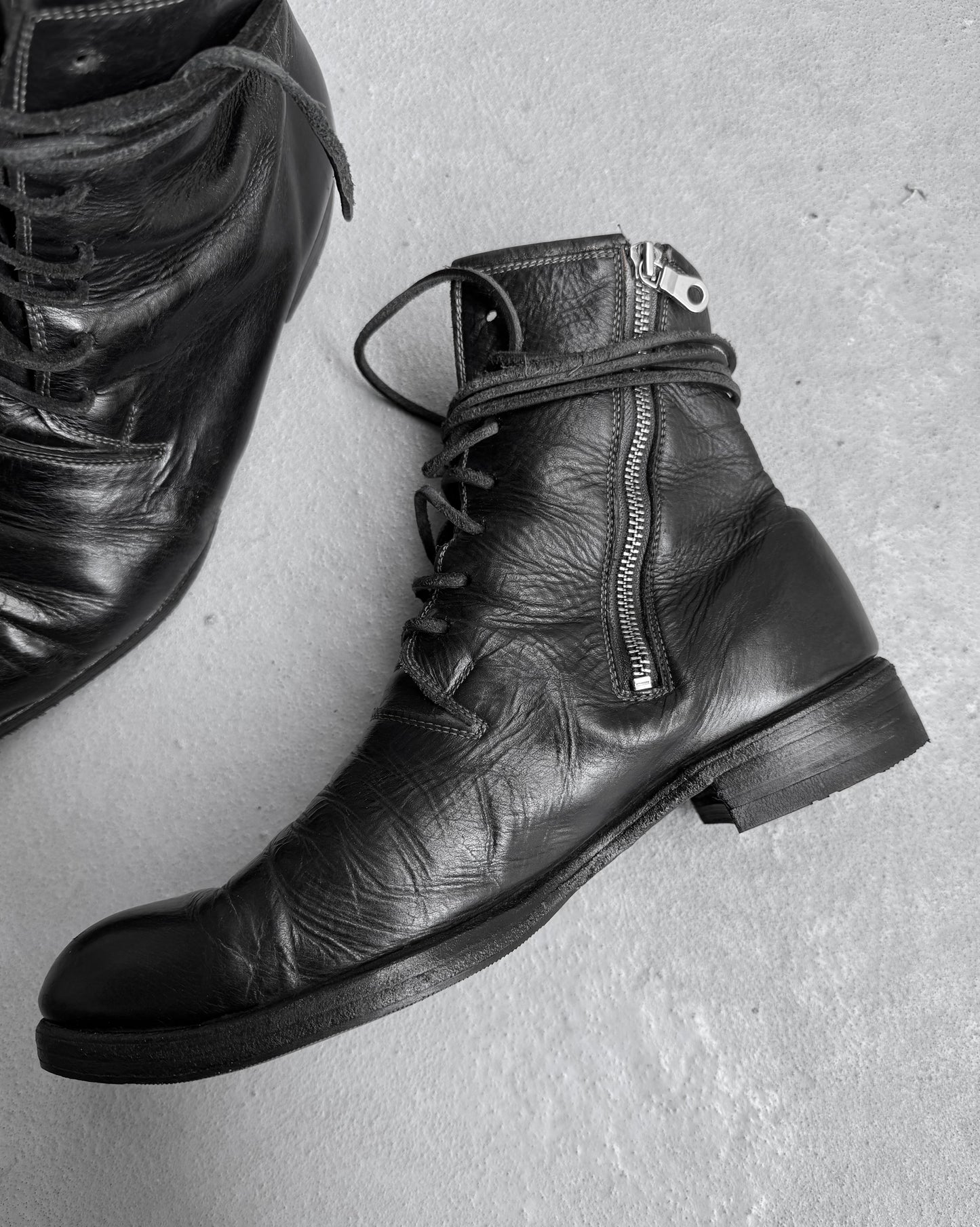 MiharaYasuhiro AW07 Garment-dyed Leather Pointed Toe Military Lace-up Boots