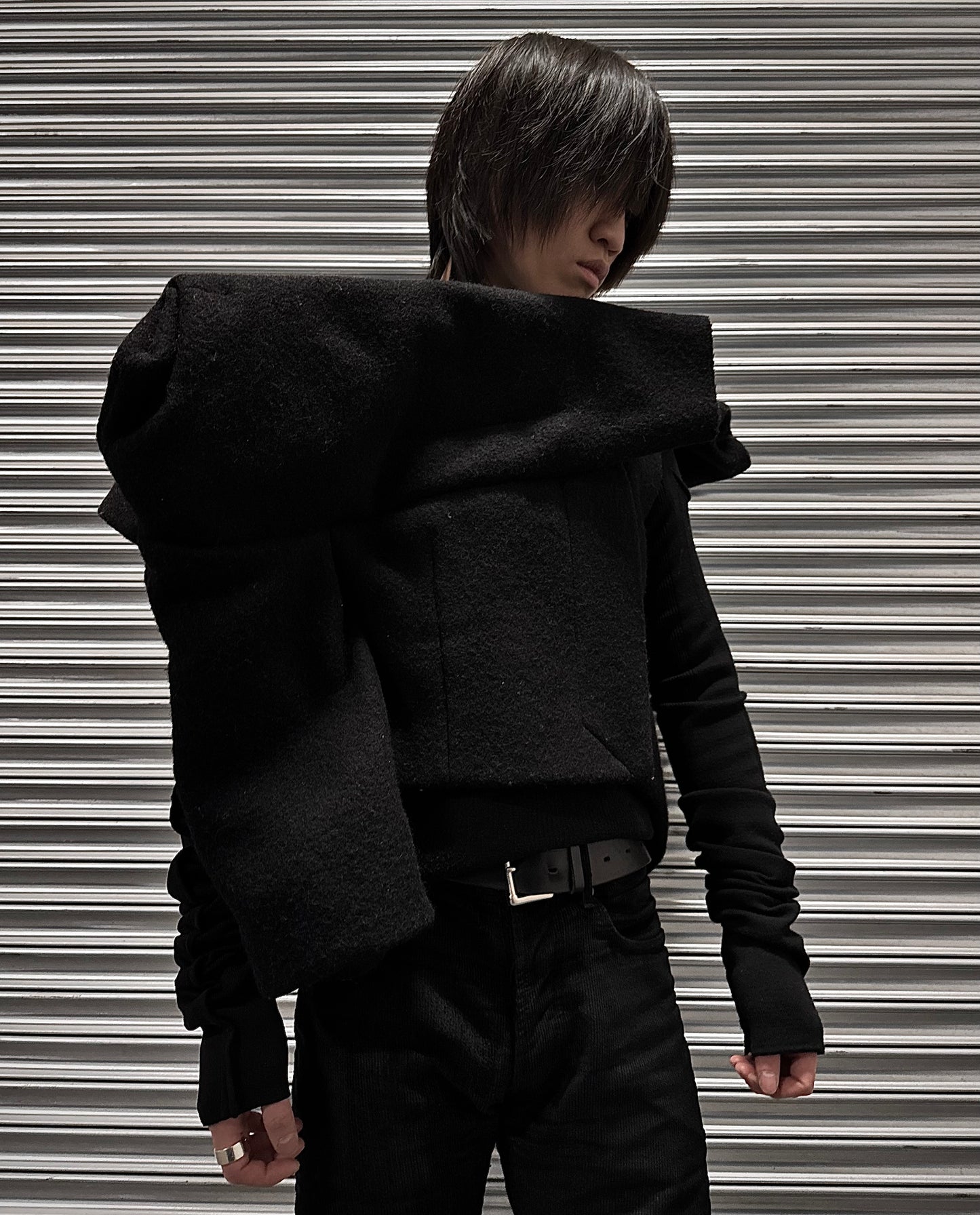 Rick Owens AW17 “GLITTER” Cropped Sculptural Hybrid Wool Jacket