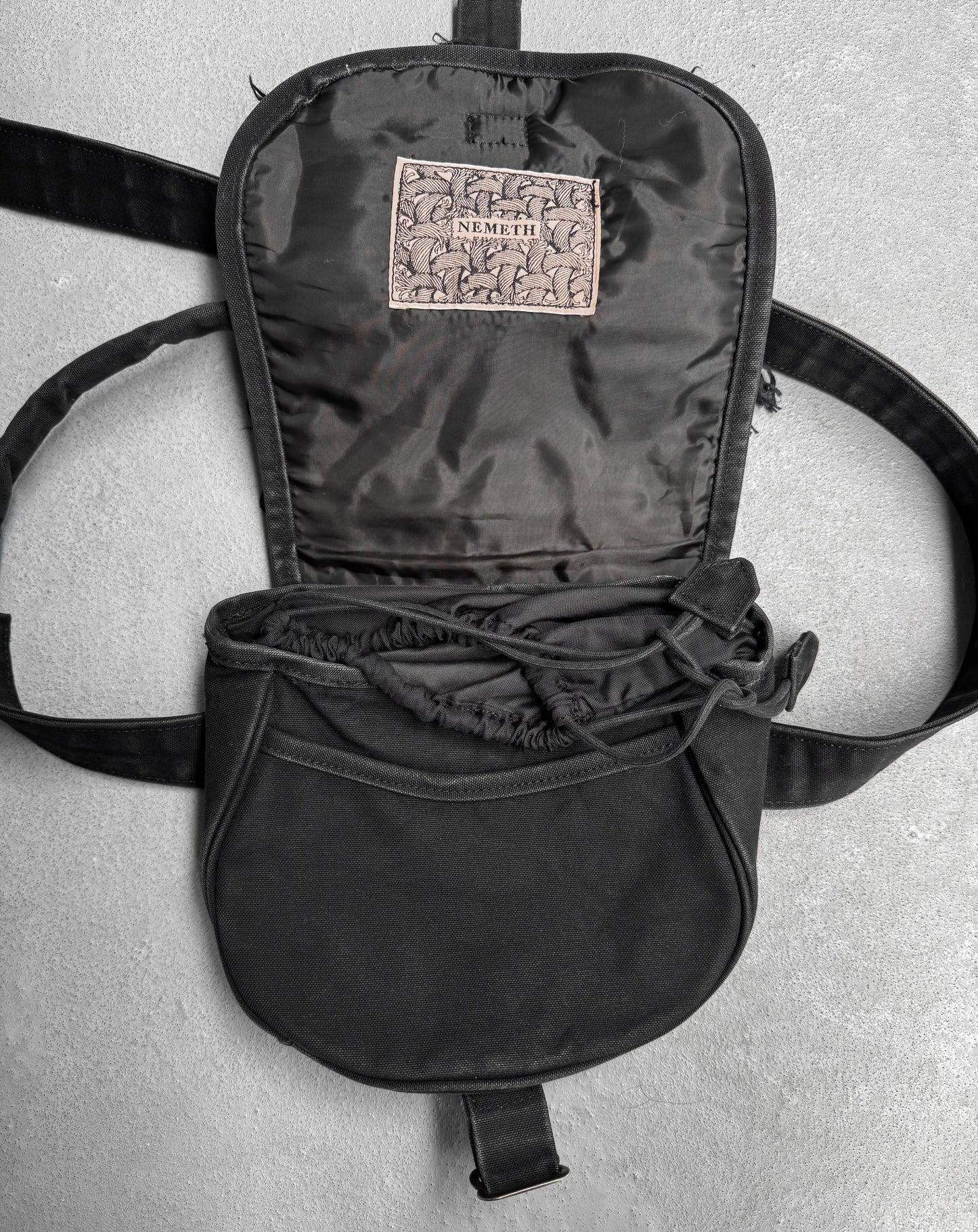 Christopher Nemeth Early 00s Black Cotton Fur Patches Side/Waist-bag