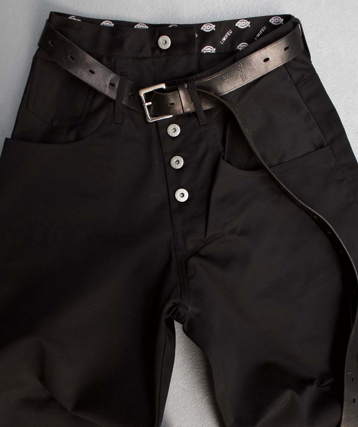 LIMI feu x DICKIES SS21 Asymmetrical Wide Leg Work Pants