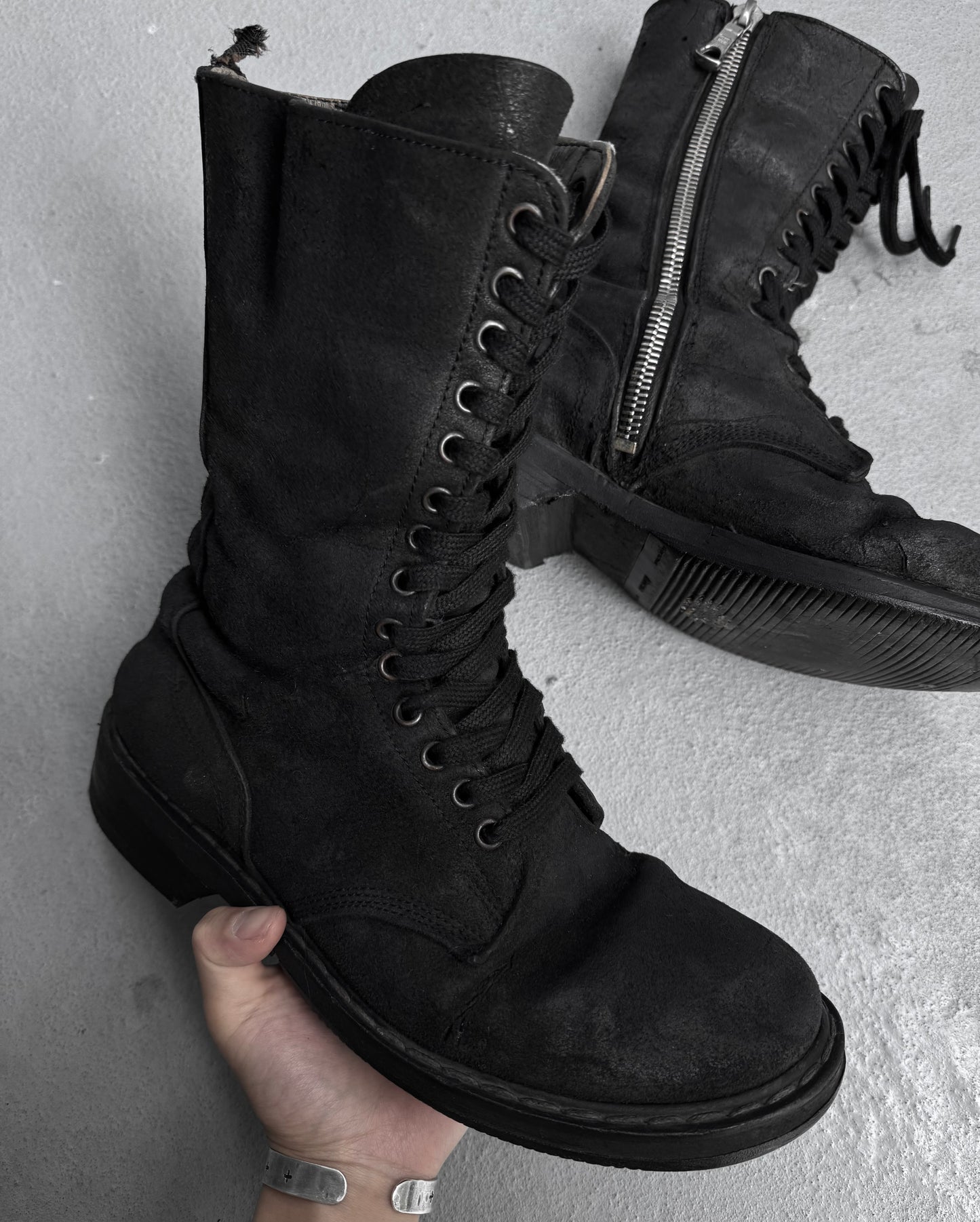 Rick Owens AW09 “CRUST” Blistered Lambskin Leather Lace-up Combat Boots