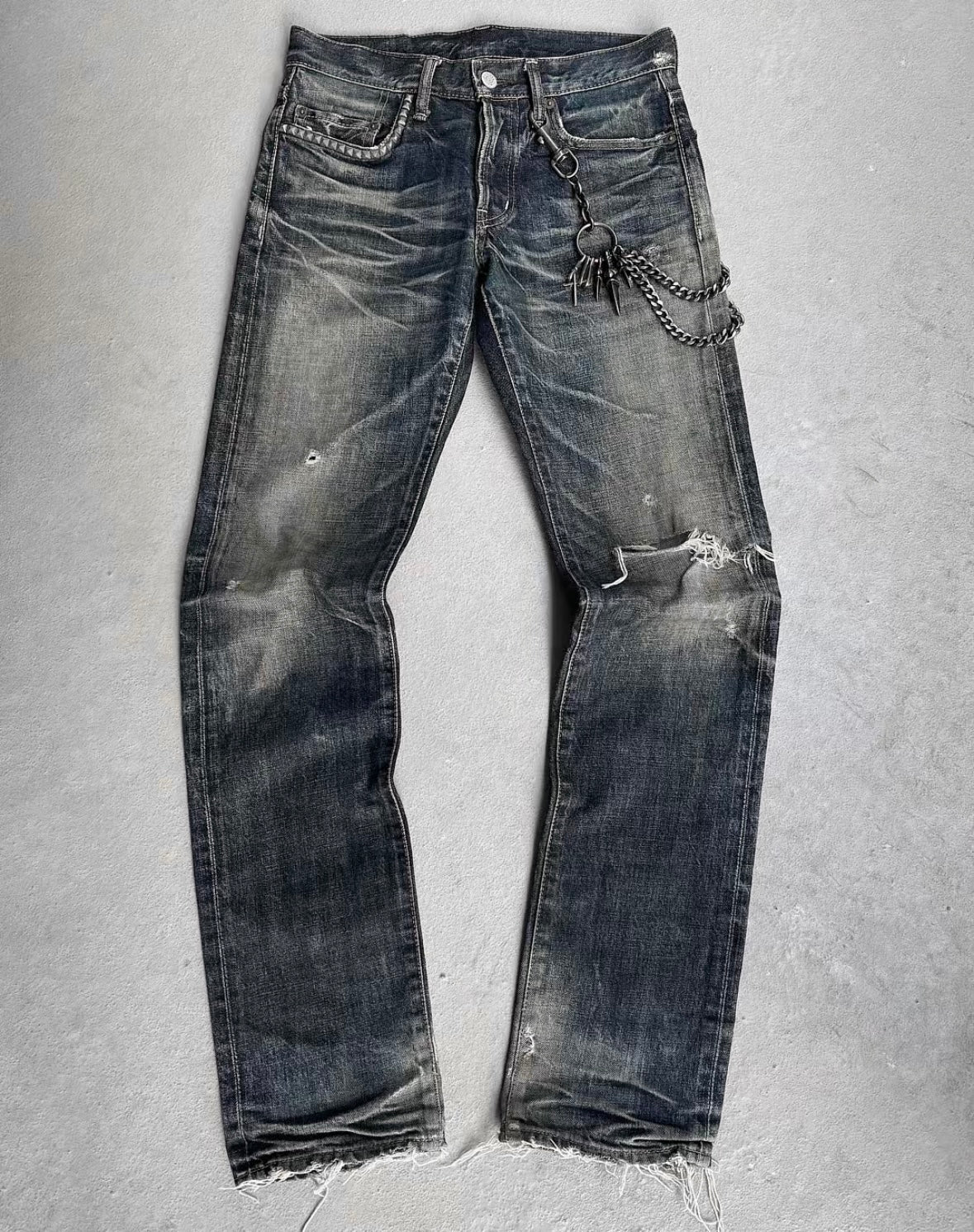 Hysteric Glamour Early 00s Thrashed Studded Blue Denim