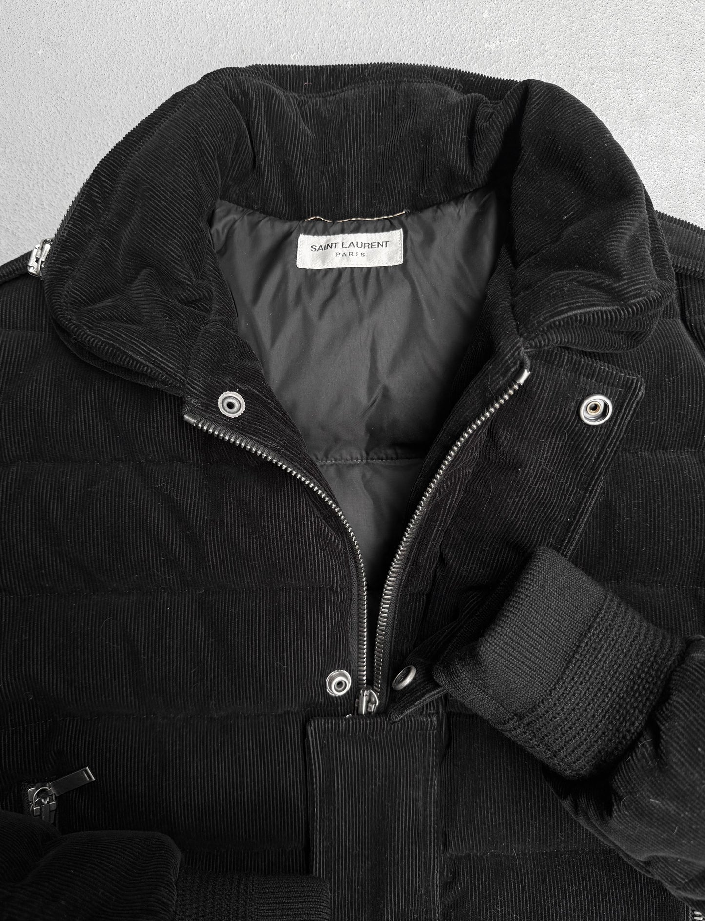 Saint Laurent Paris AW17 'BAD LIEUTENANT' Concealed Hooded Corduroy Puffer Jacket