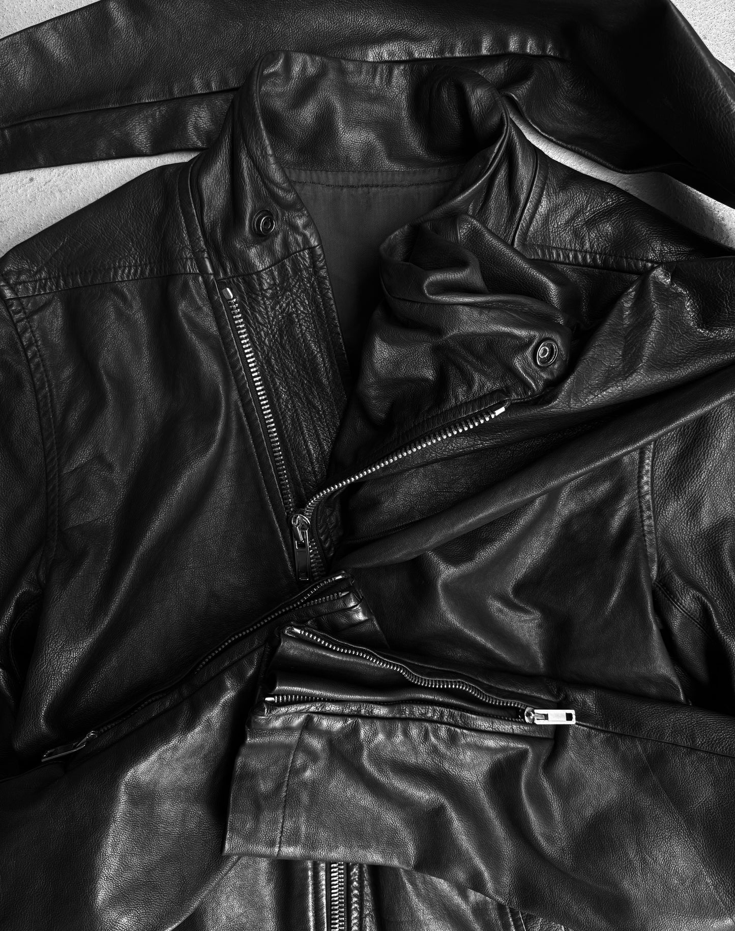 Rick Owens SS11 “ANTHEM” Light Calfskin Leather Scarf Collar Jacket