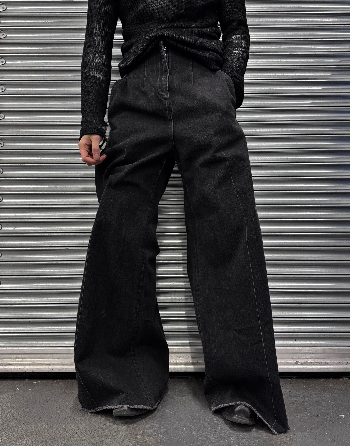 MiharaYasuhiro AW12 Washed Black ‘Bondage’ Lace-Up Wide Leg Denim