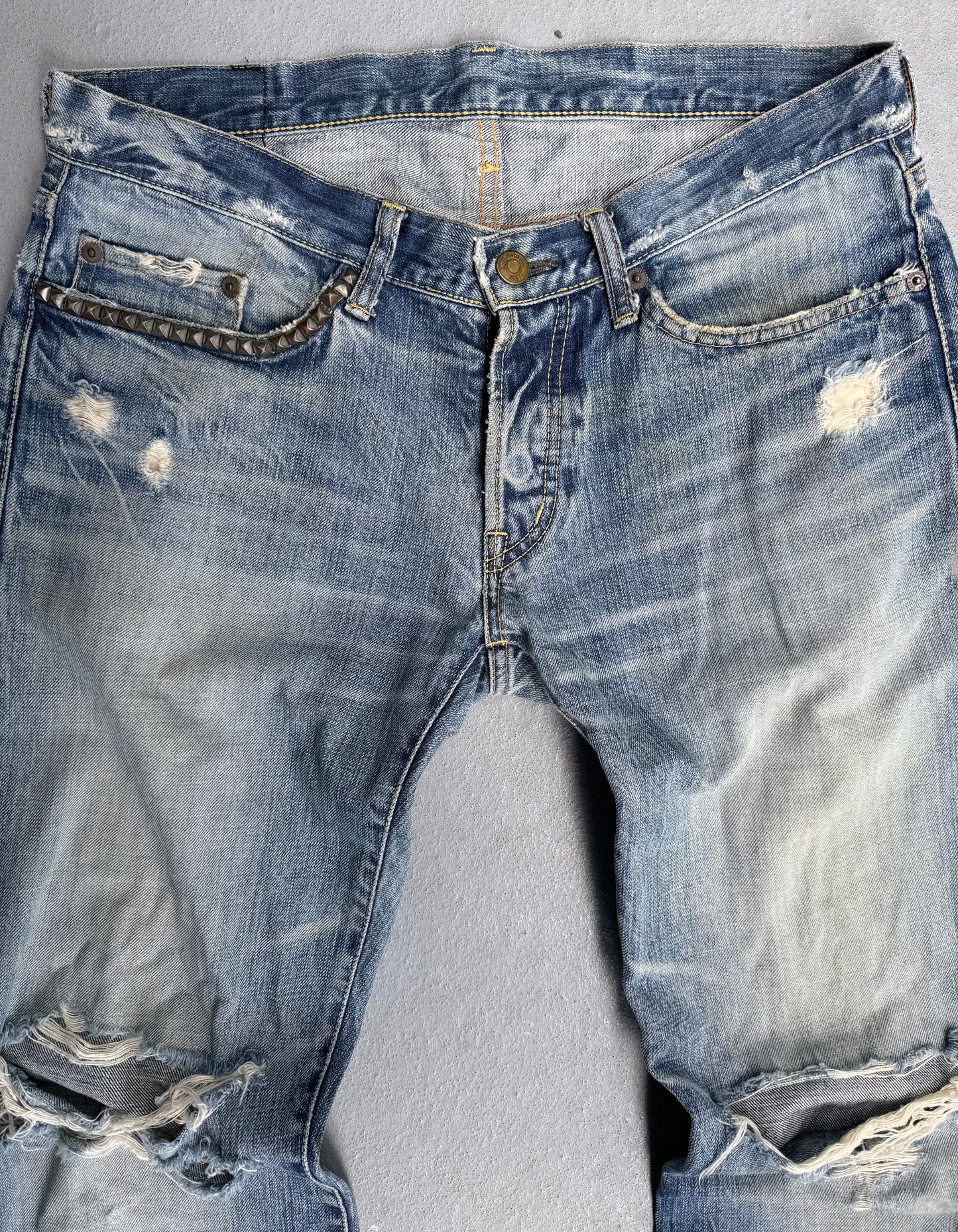 Hysteric Glamour Early 00s Washed Blue Studded Straight Leg Denim