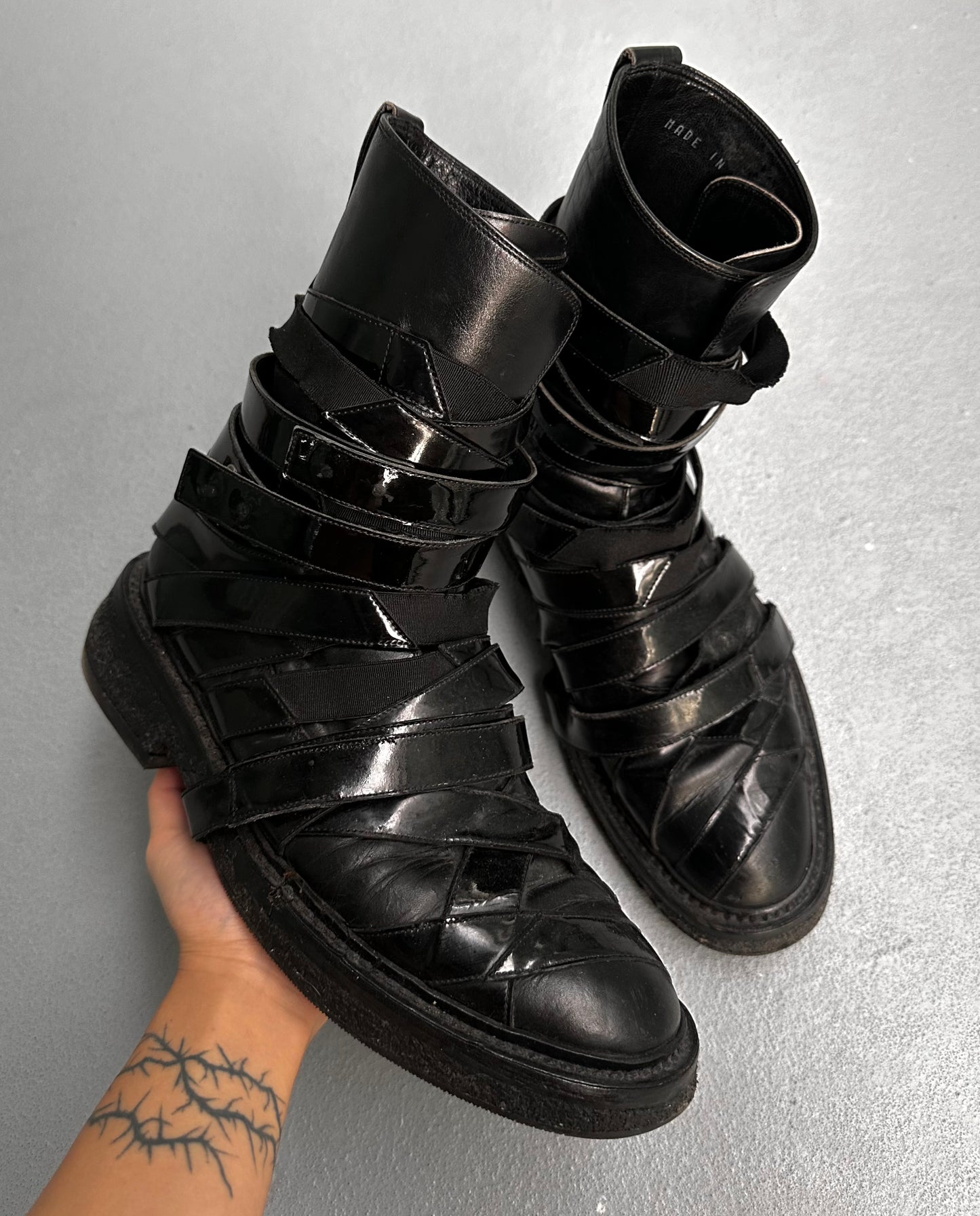 DIOR HOMME AW08 “Lumiere Du Nord” Patent Leather Mummy Strap Boots