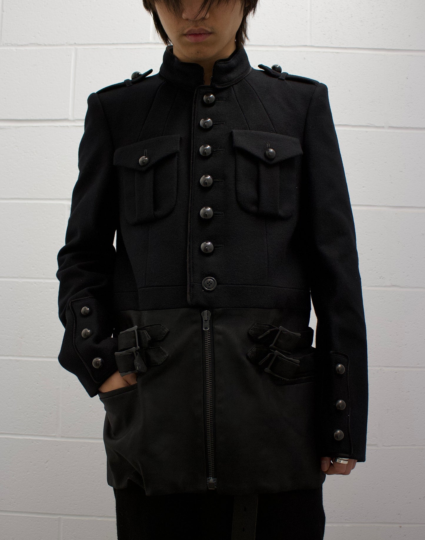 Number (N)ine AW06 “NOIR”Leather Hybrid Wool Napoleon Jacket