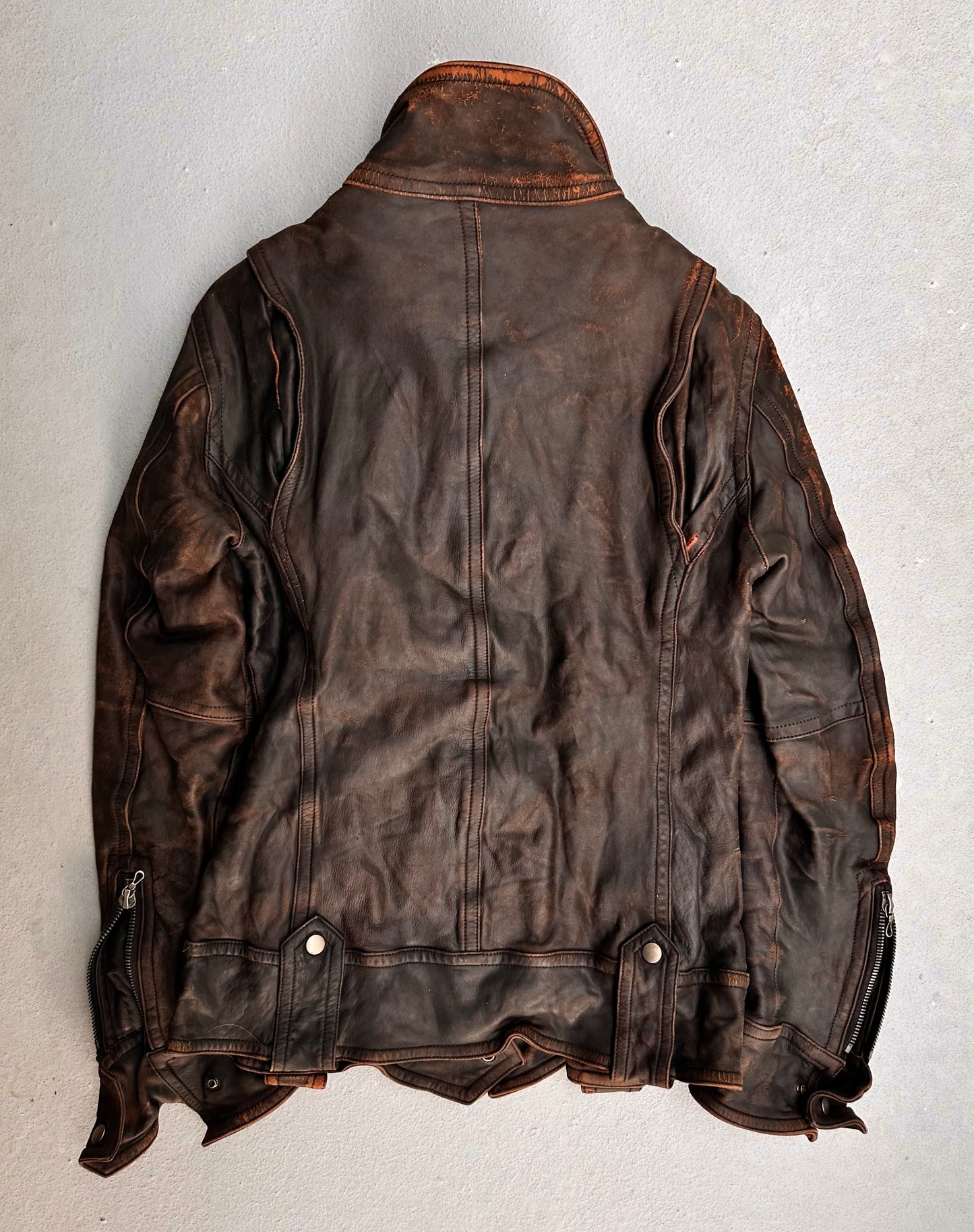 SHELLAC Early 00s Distressed Cowhide Single Rider Jacket