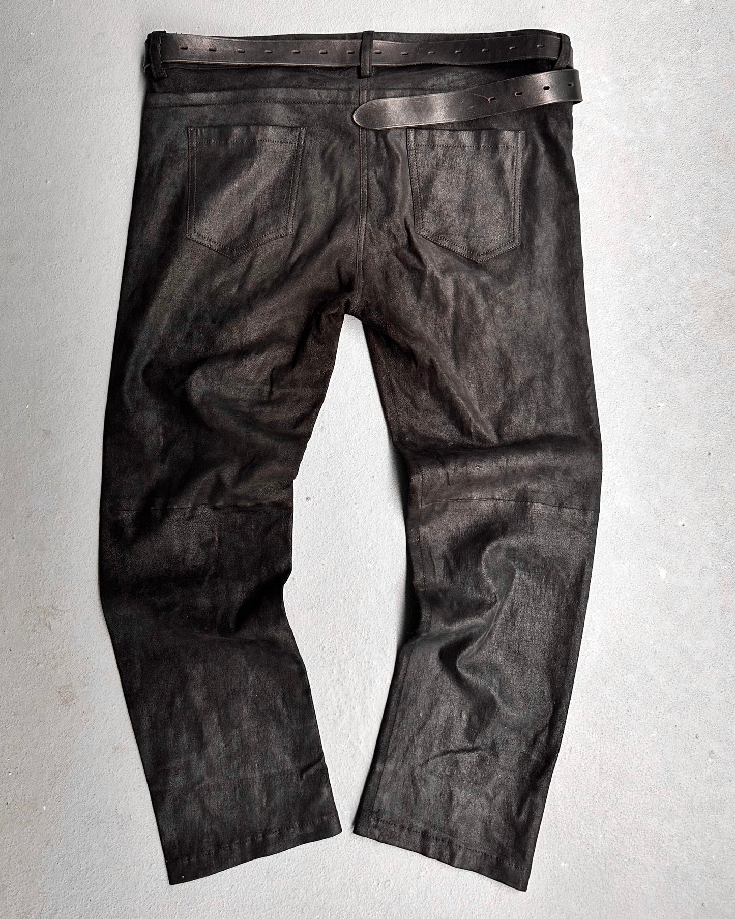 Ann Demeulemeester Early 00s Cow Leather Suede Slit Bootcut Pants