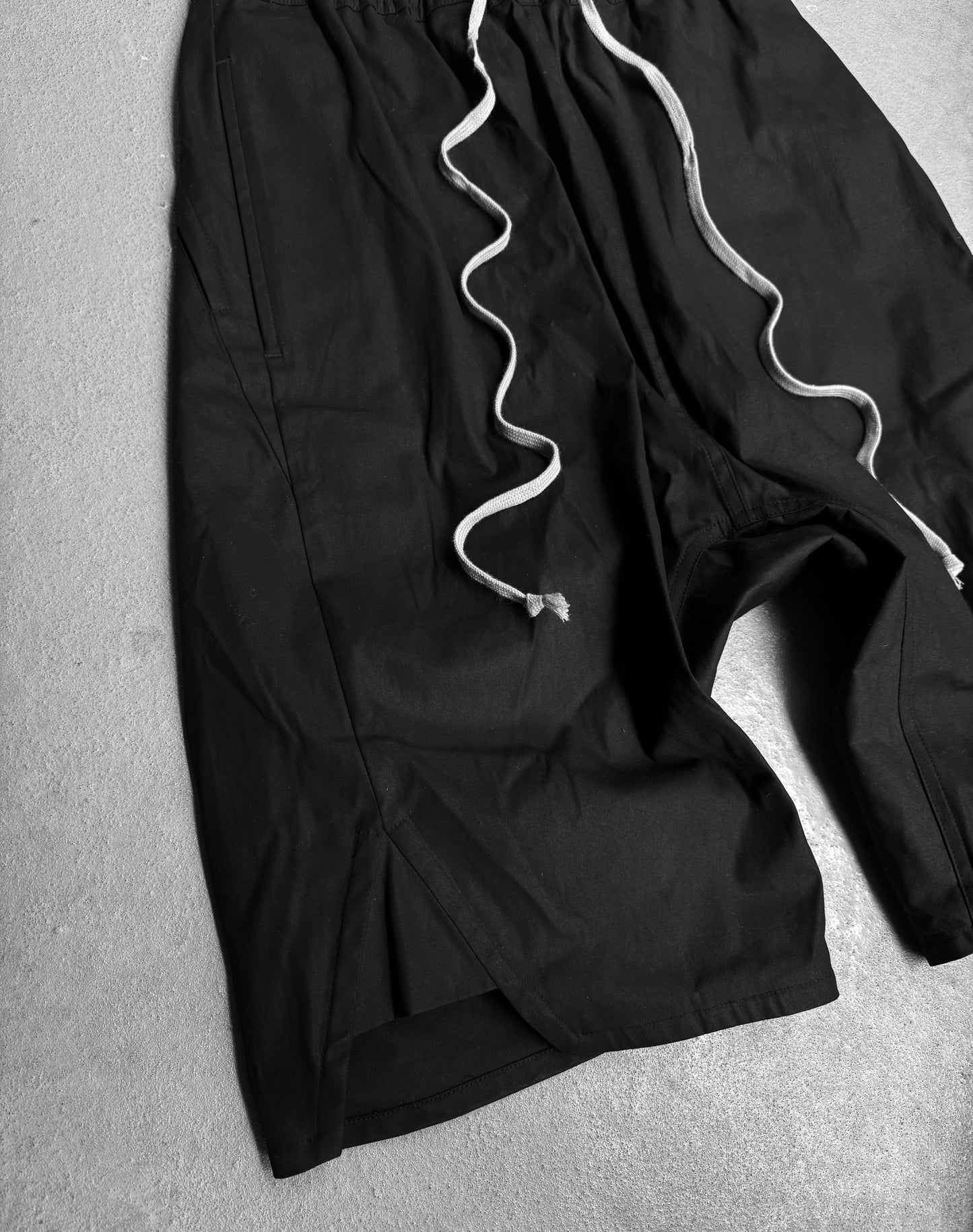 Rick Owens SS19 “BABEL” Black Swinger Basket Drop-crotch Shorts