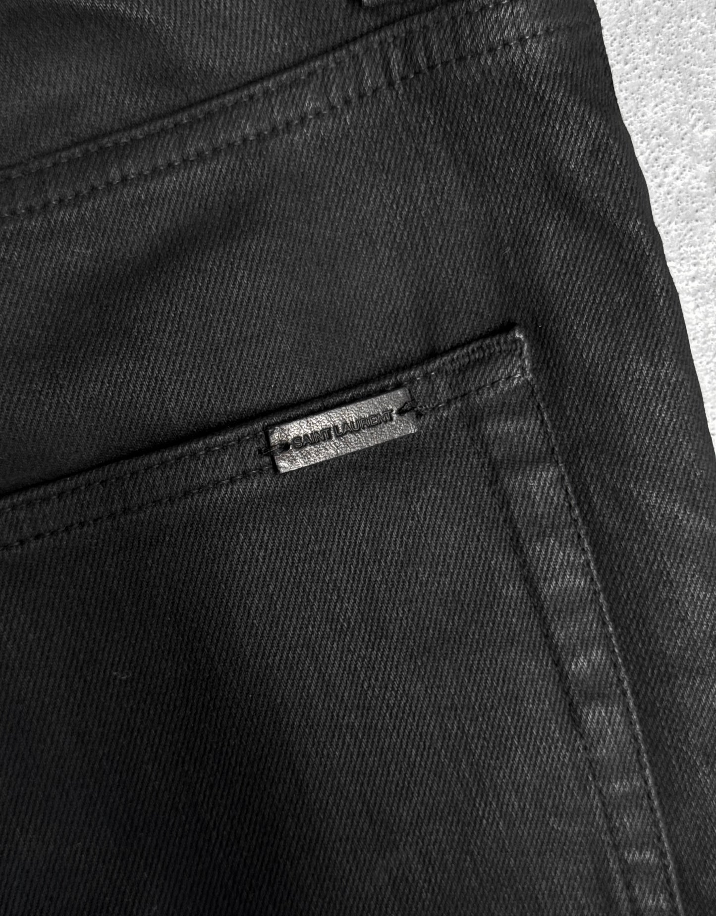 Saint Laurent Paris SS22 Black Waxed ‘D02’ Skinny Denim