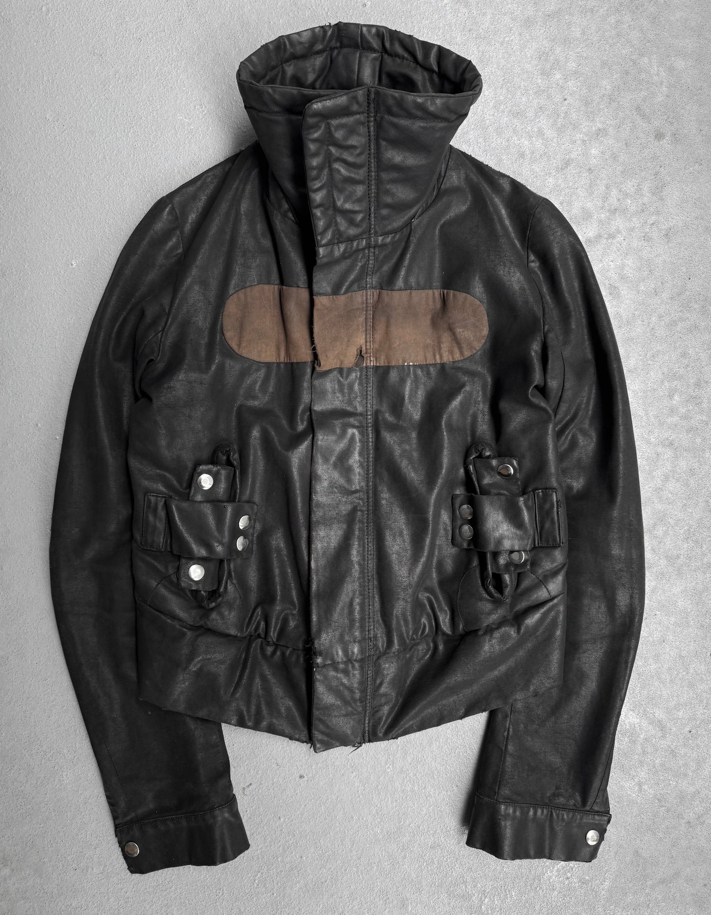 Rick Owens AW03 “PILL” Waxed Funnel Neck Rider Jacket