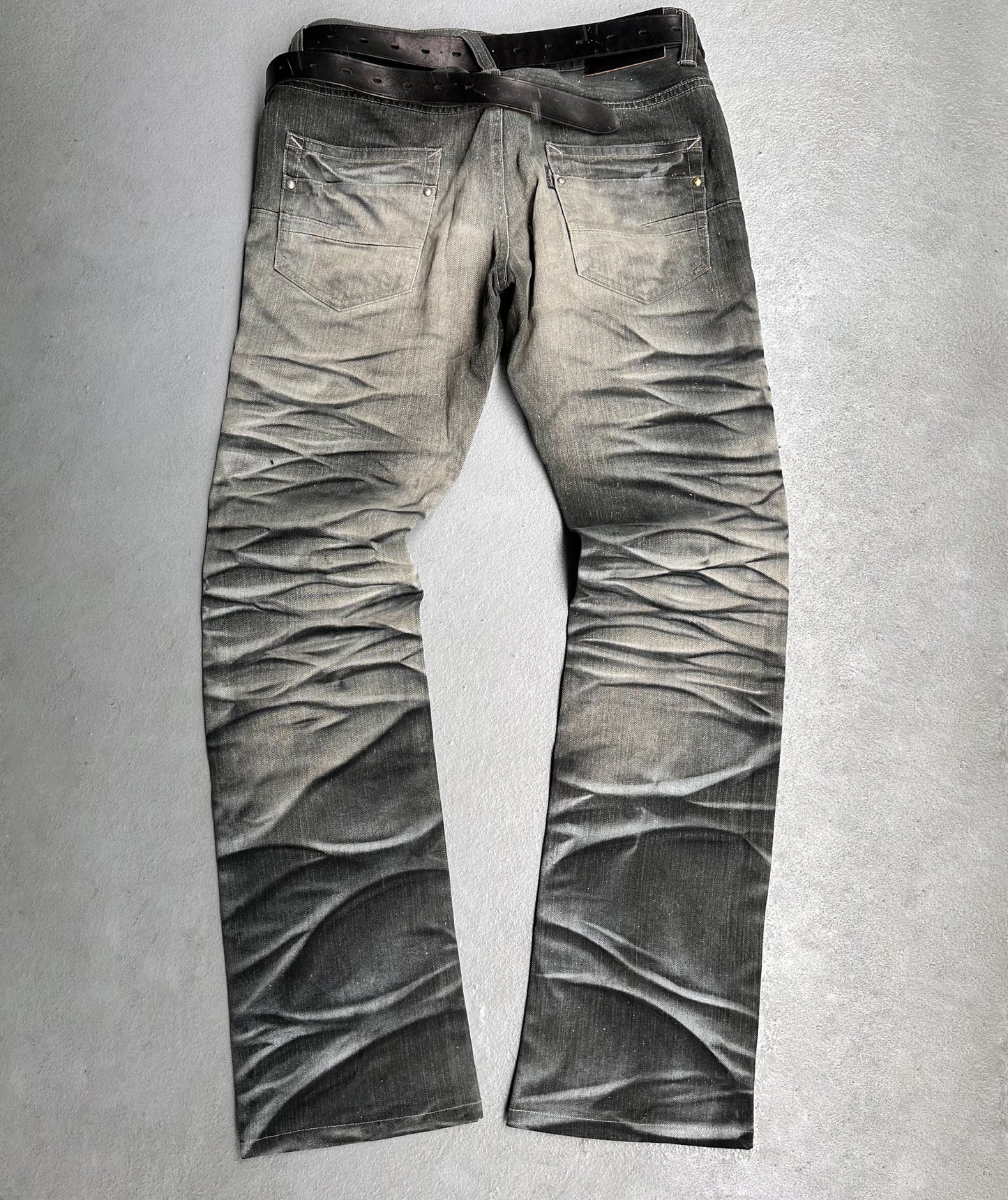 Tornado Mart Early 00s Waxed Marble Claws Bootcut Denim
