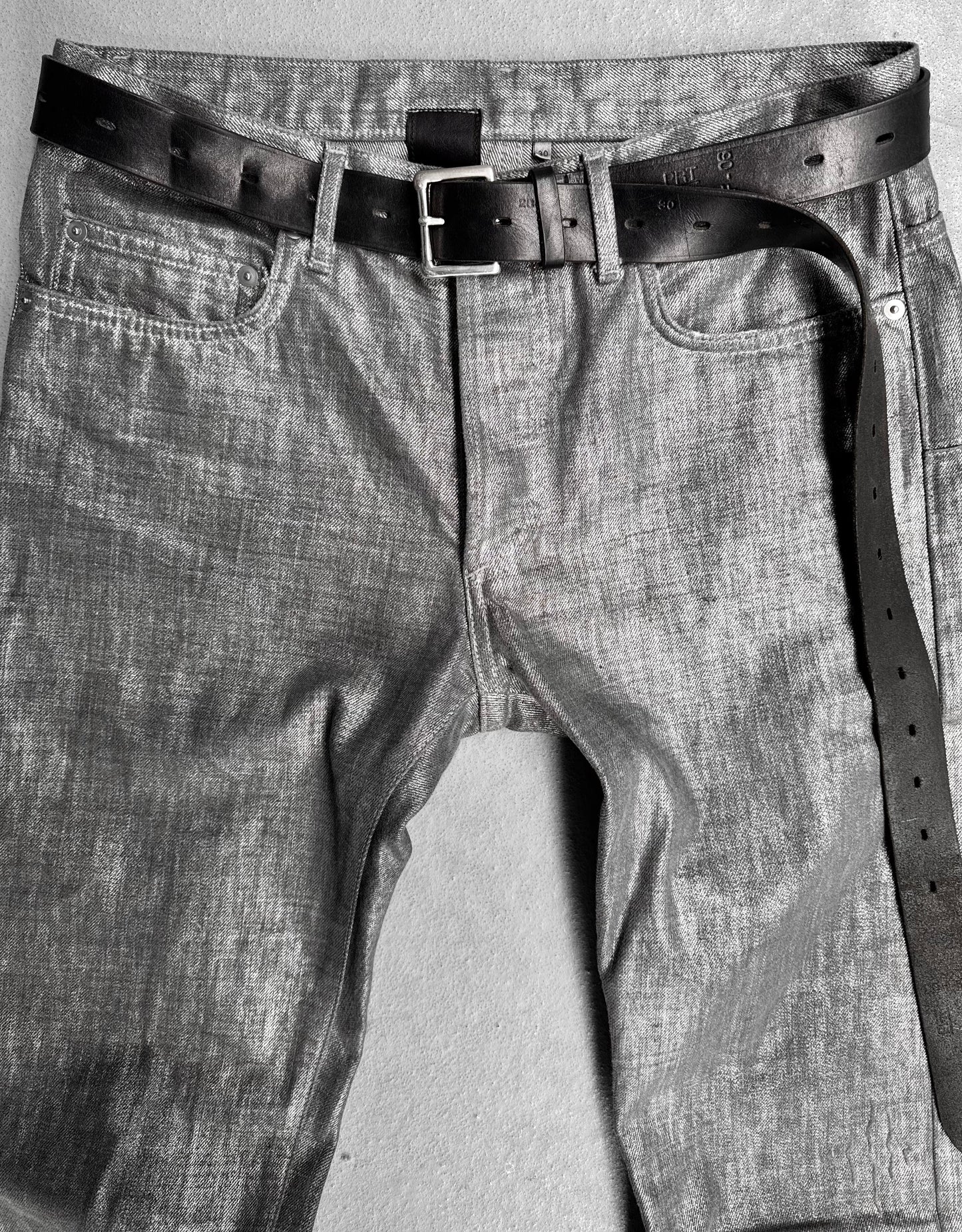 DIOR HOMME AW06 “These Grey Days” Silver Accent Waxed Claw-mark Skinny Denim