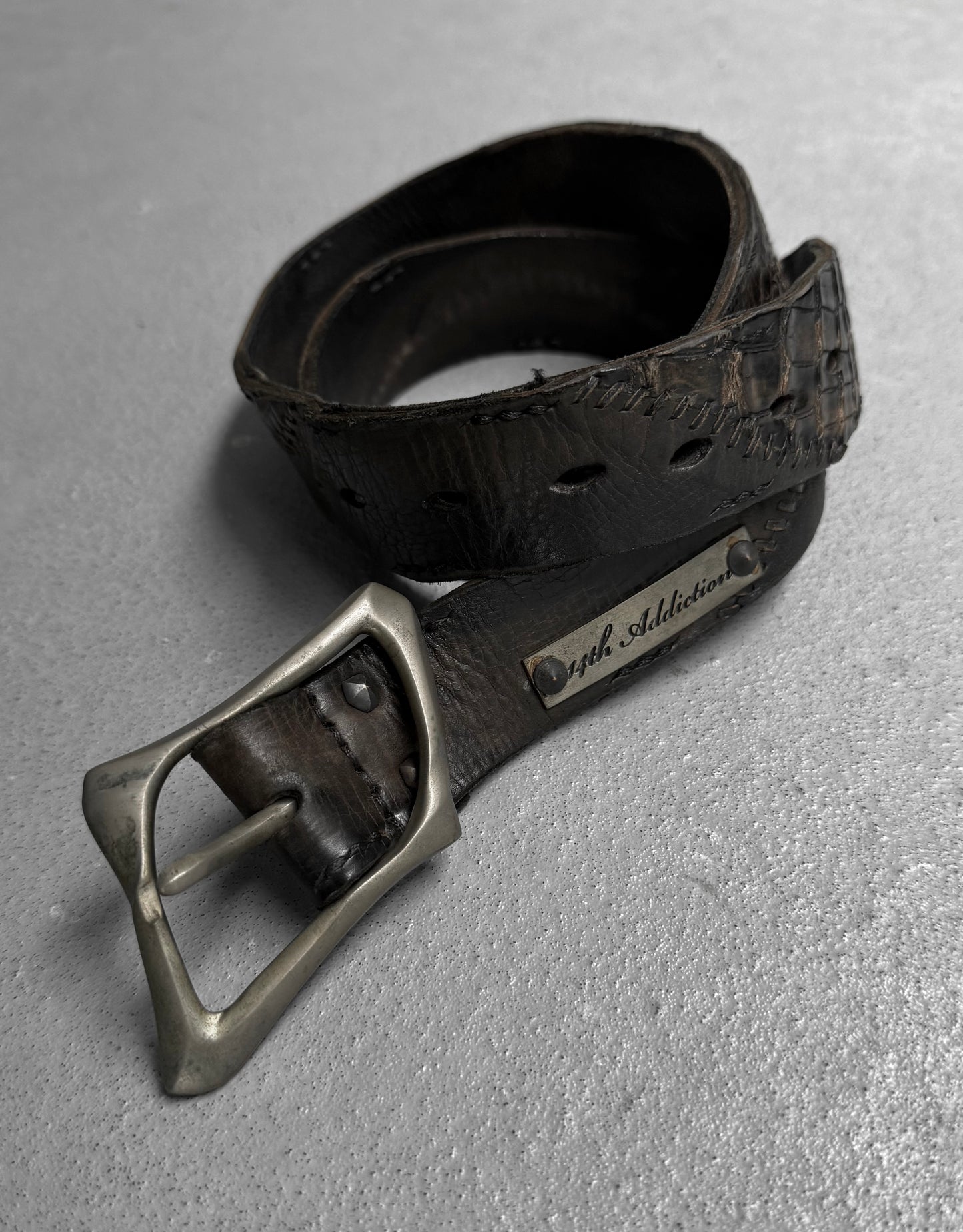 14thAddiction Early 00s Scar-stitch Crocodile Leather Belt