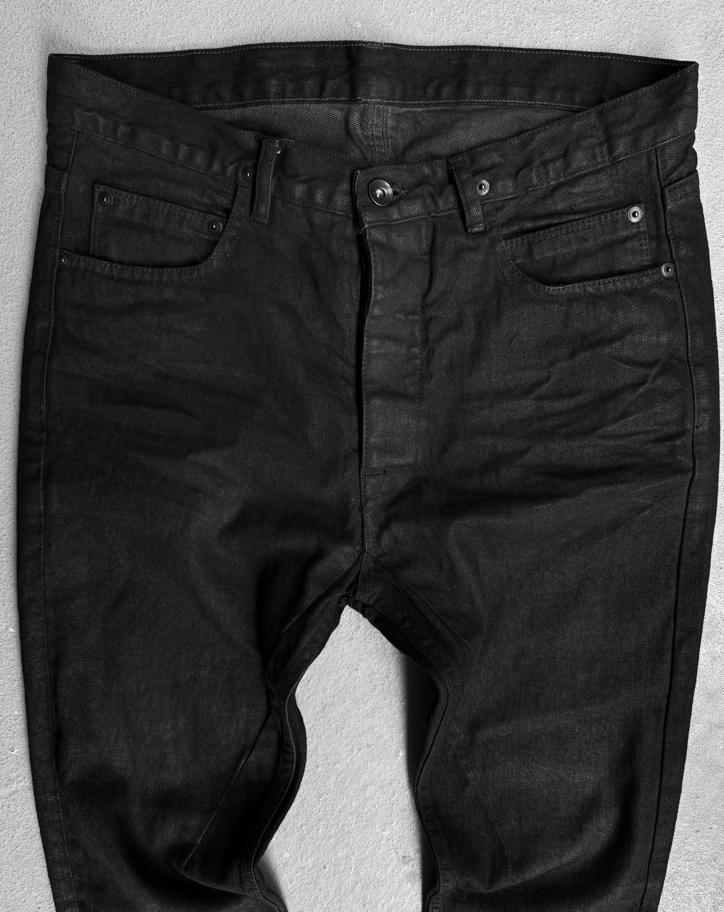 Rick Owens DRKSHDW SS14 "VICIOUS" Waxed ‘Torrence Cropped’ Selvedge Denim