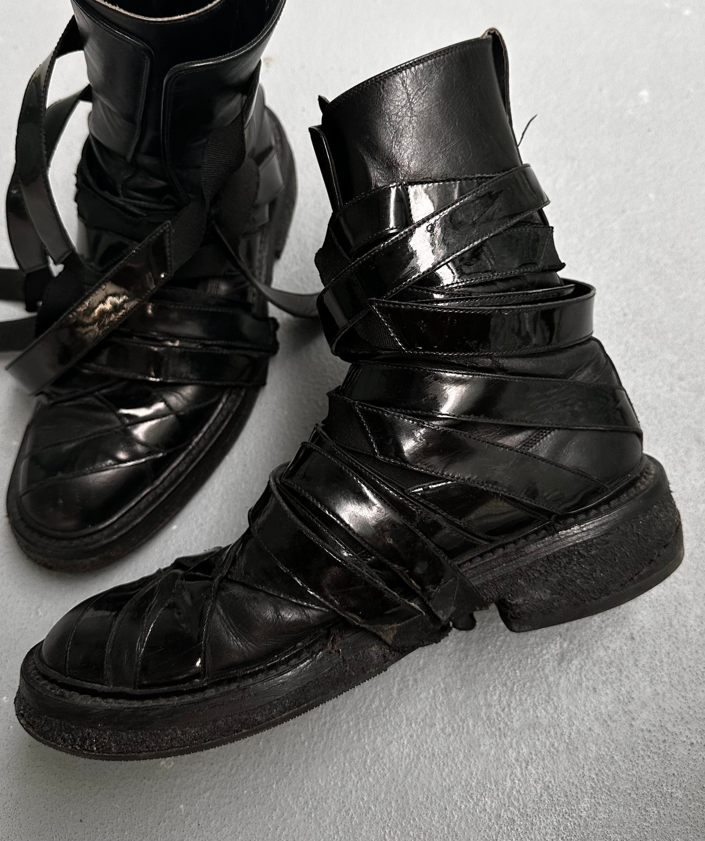 DIOR HOMME AW08 “Lumiere Du Nord” Patent Leather Mummy Strap Boots
