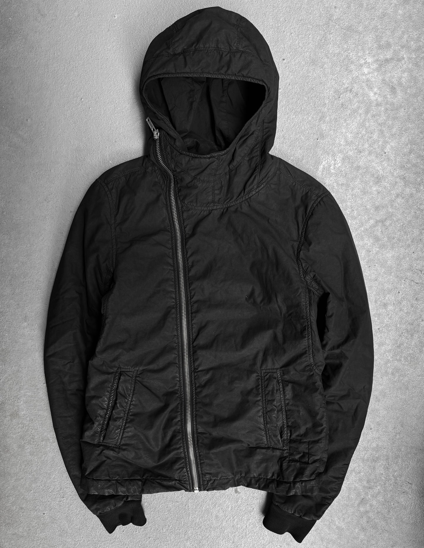 Rick Owens DRKSHDW AW08 “STAG” Waxed Cotton Scuba Bullet Hooded Jacket