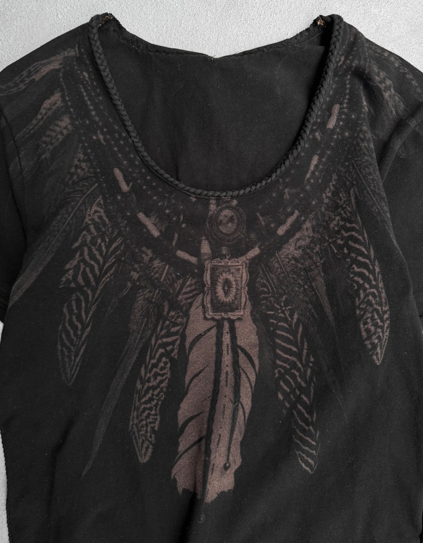 SCHORL by Kazuhisa Komura (5351) ‘Feather’ Graphic Fringe T-shirt