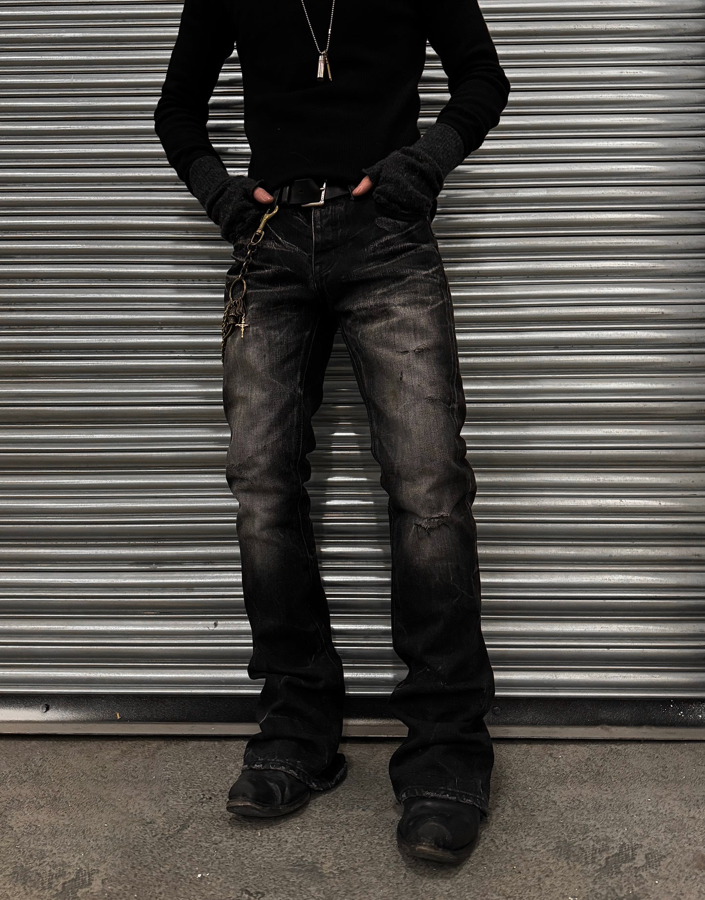 GOSTAR DE FUGA Early 00s Marble Washed Glitter Flare Bootcut Denim
