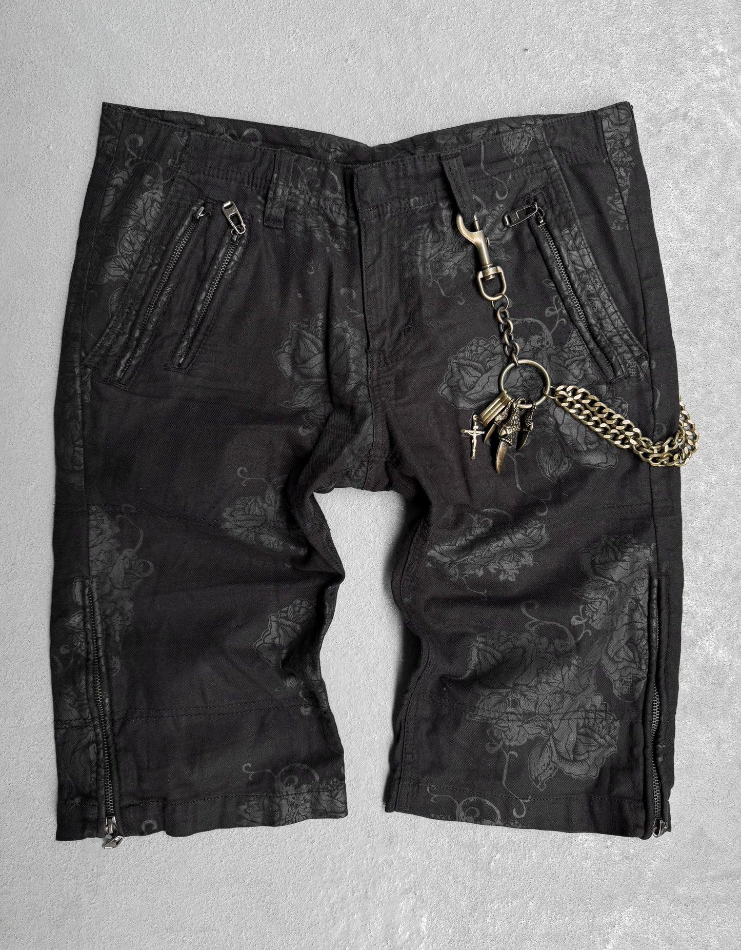 Tornado Mart Early 00s Tonal Rose Graphic Printed Adjustable Shorts