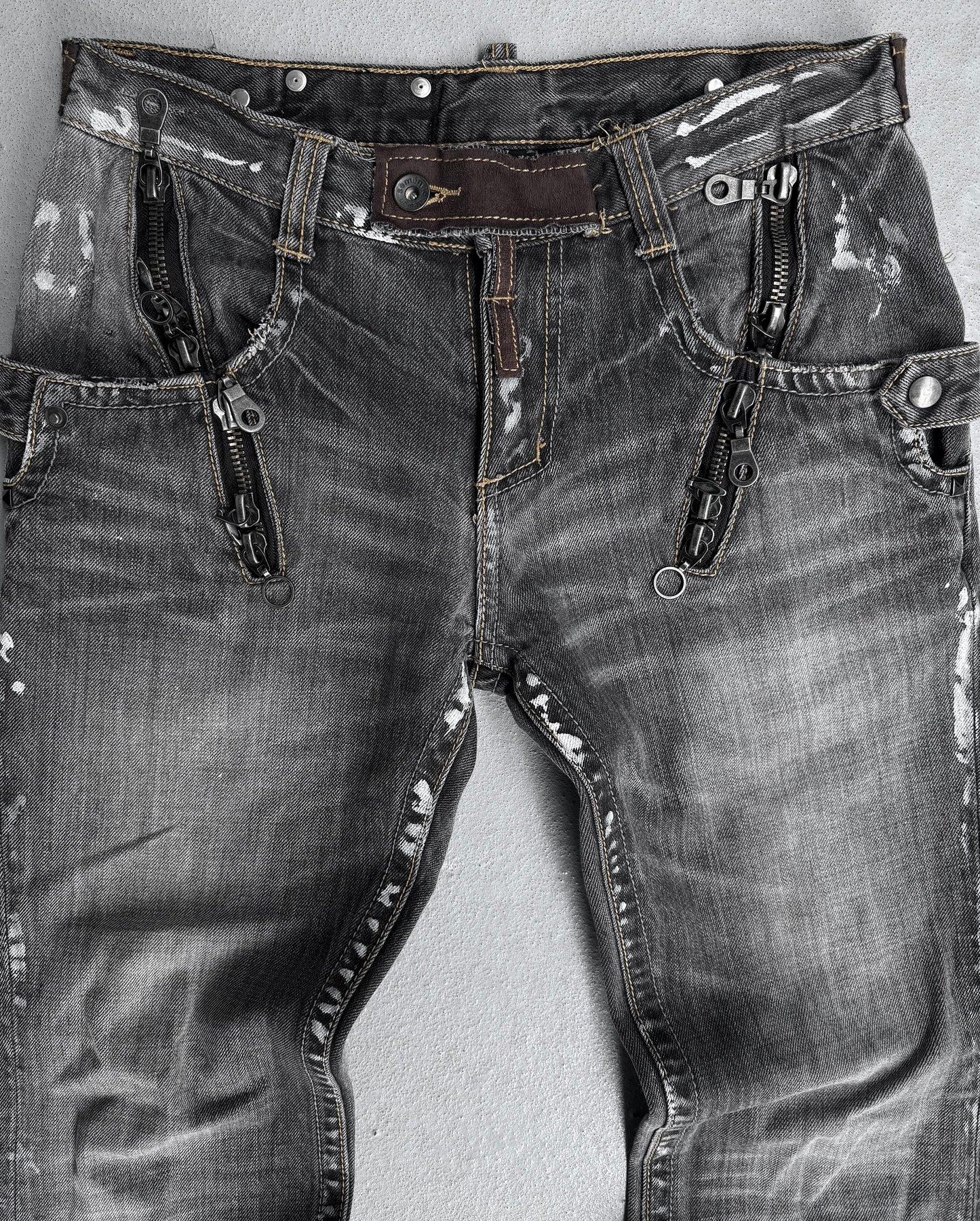 SemanticDesign Early 00s Multi-zip Paint Splattered Flare Denim