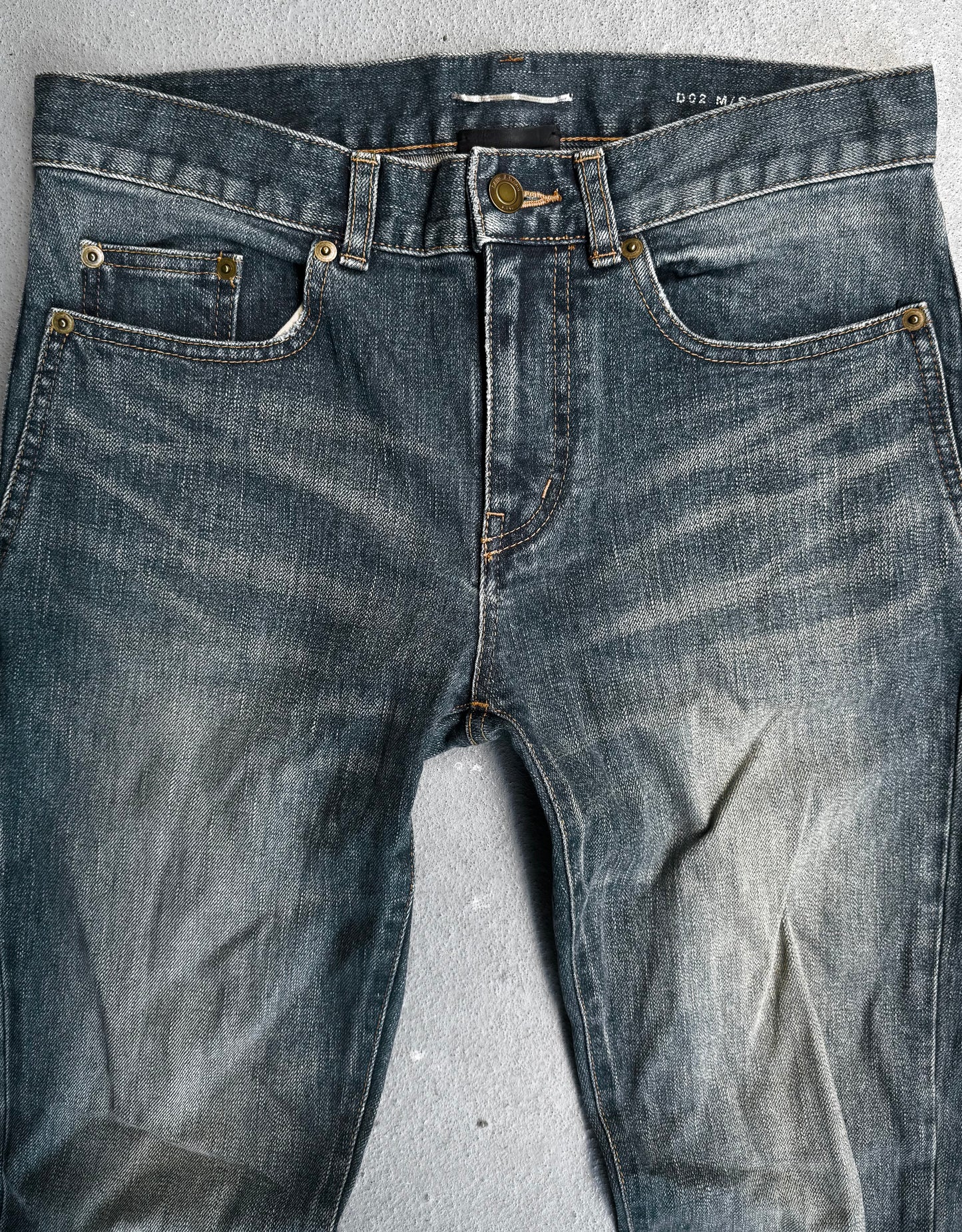 Saint Laurent Paris AW17 Blue “D02” One Knee Slit Skinny Denim