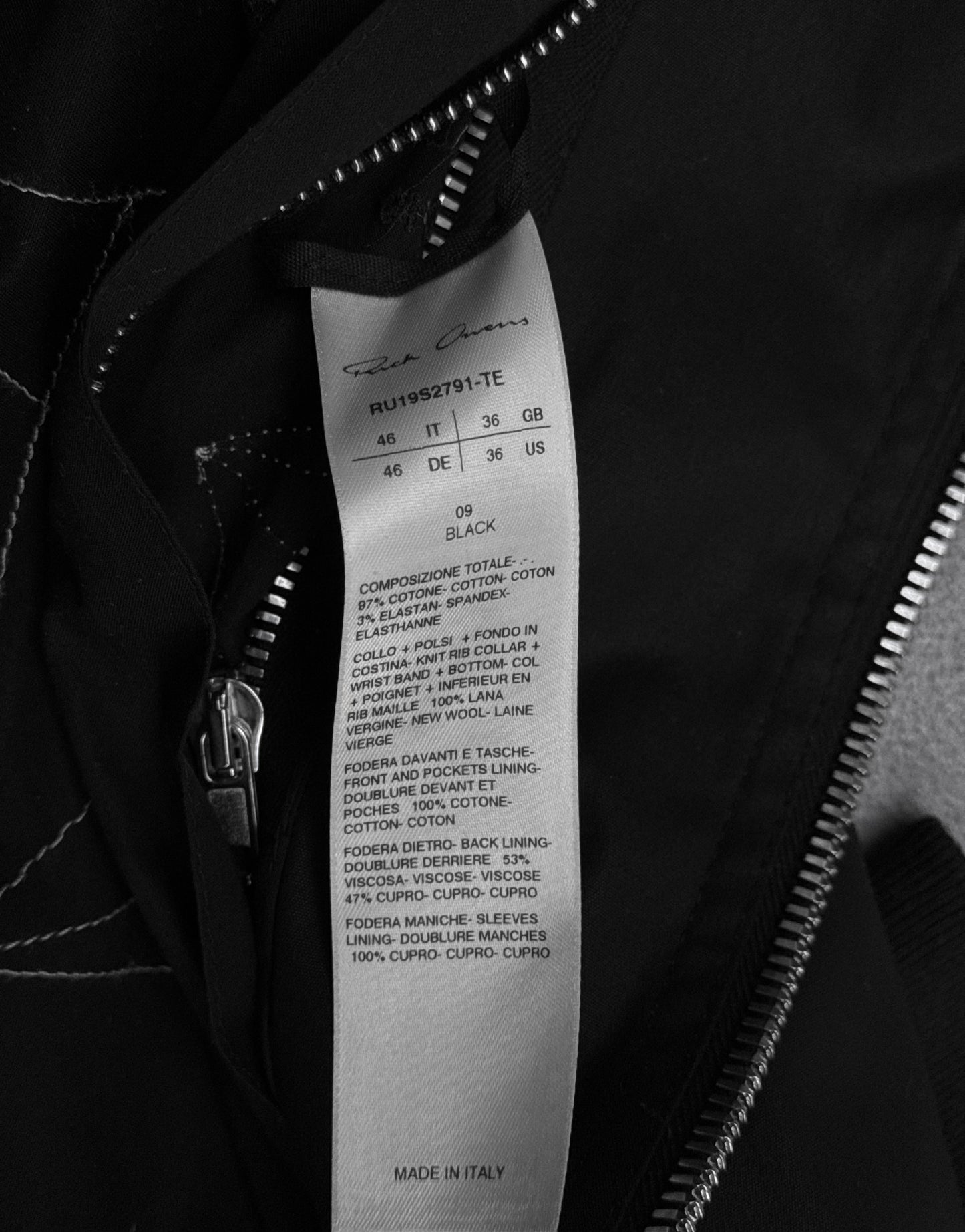 Rick Owens SS19 “BABEL” Lightweight MA-1 Bomber Jacket