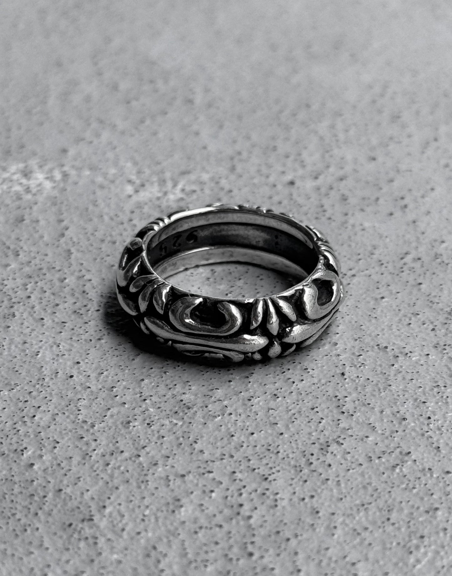 A&G Rock N’ Roll Couture Early 00s Engraved Etch Band Silver Ring