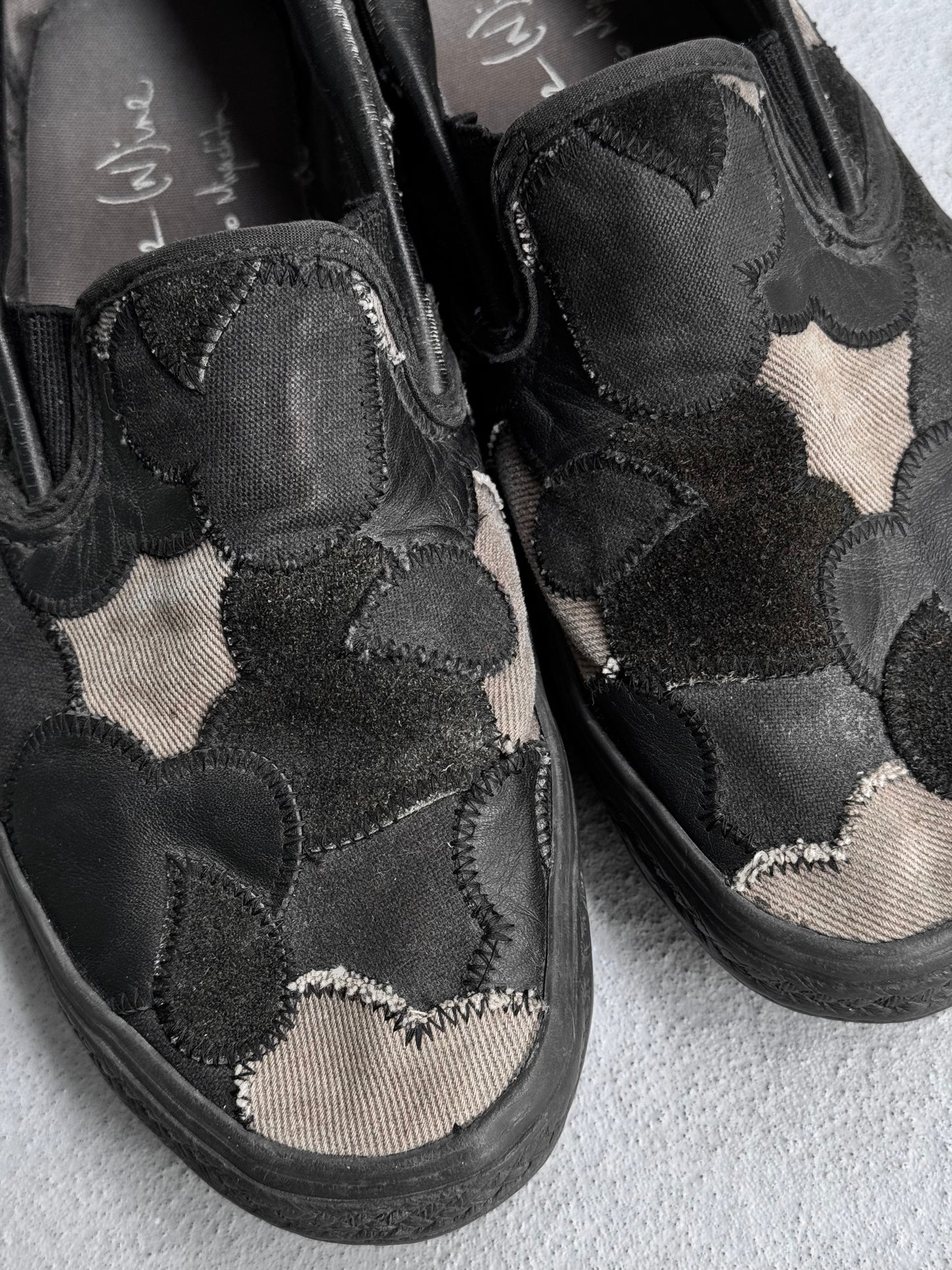 Number (N)ine AW03 “Touch Me I’m Sick” Crying Hearts Patchwork ‘Vans’ Slip-on Sneakers
