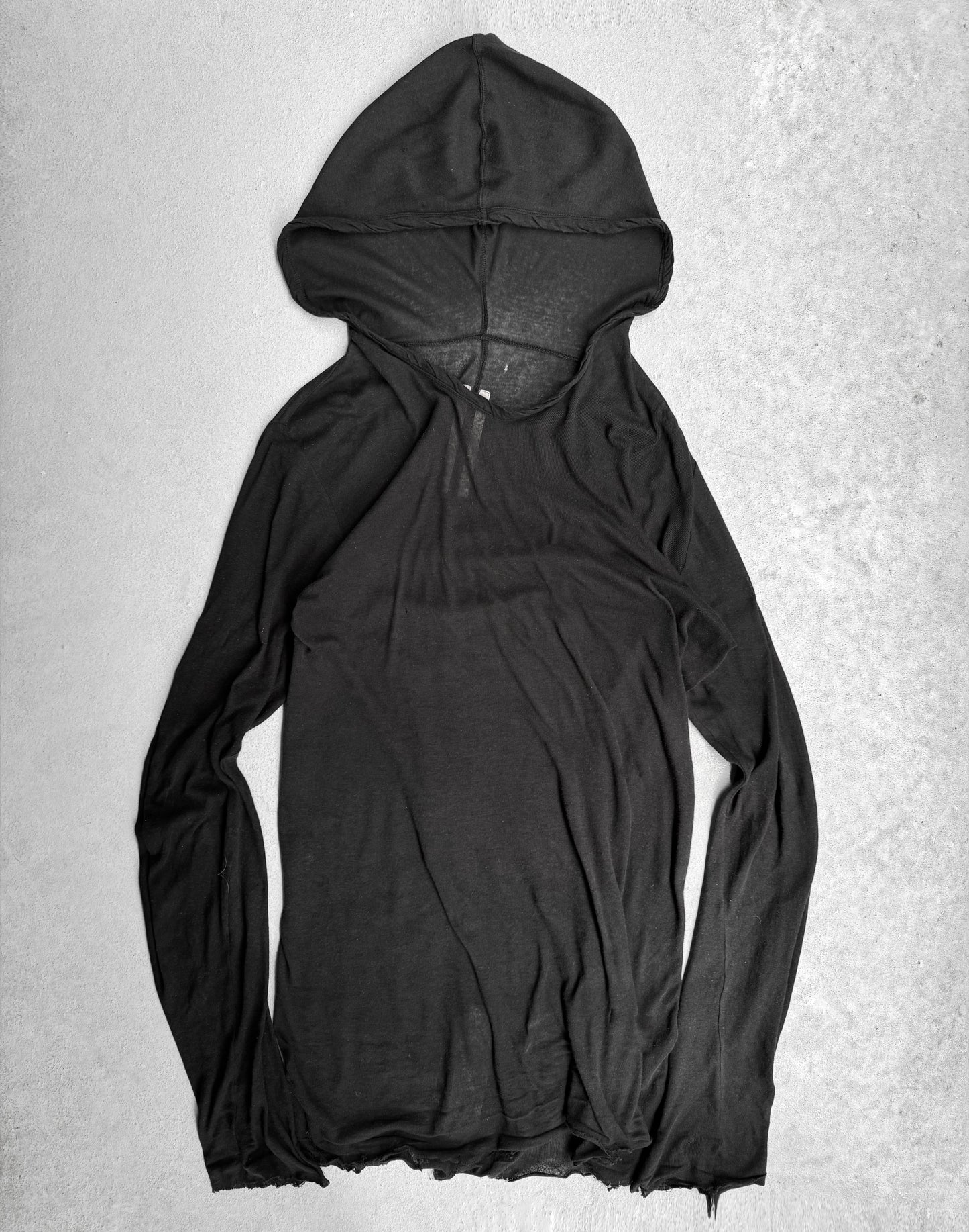 Rick Owens AW21 “GETHSEMANE” Black Sheer Cotton Hooded Long-sleeves