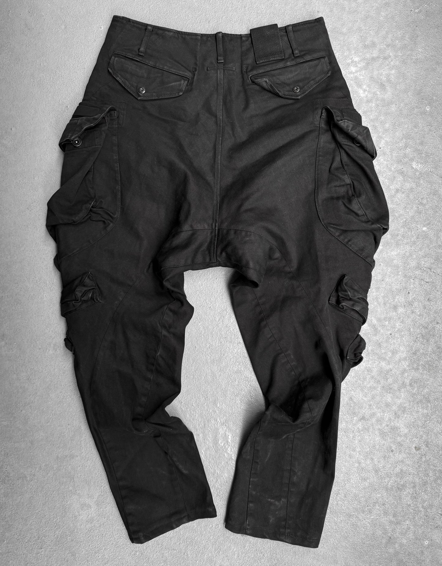 Julius_7 AW14-15 "Glitch;" Drop-crotch Gas-Mask Denim Cargo Pants