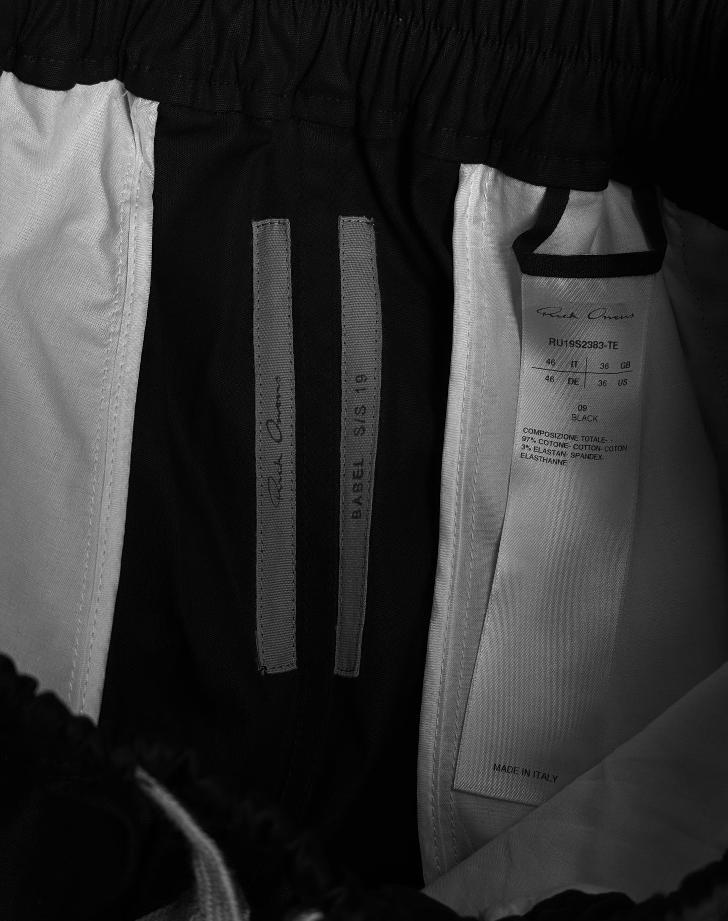 Rick Owens SS19 “BABEL” Black Swinger Basket Drop-crotch Shorts