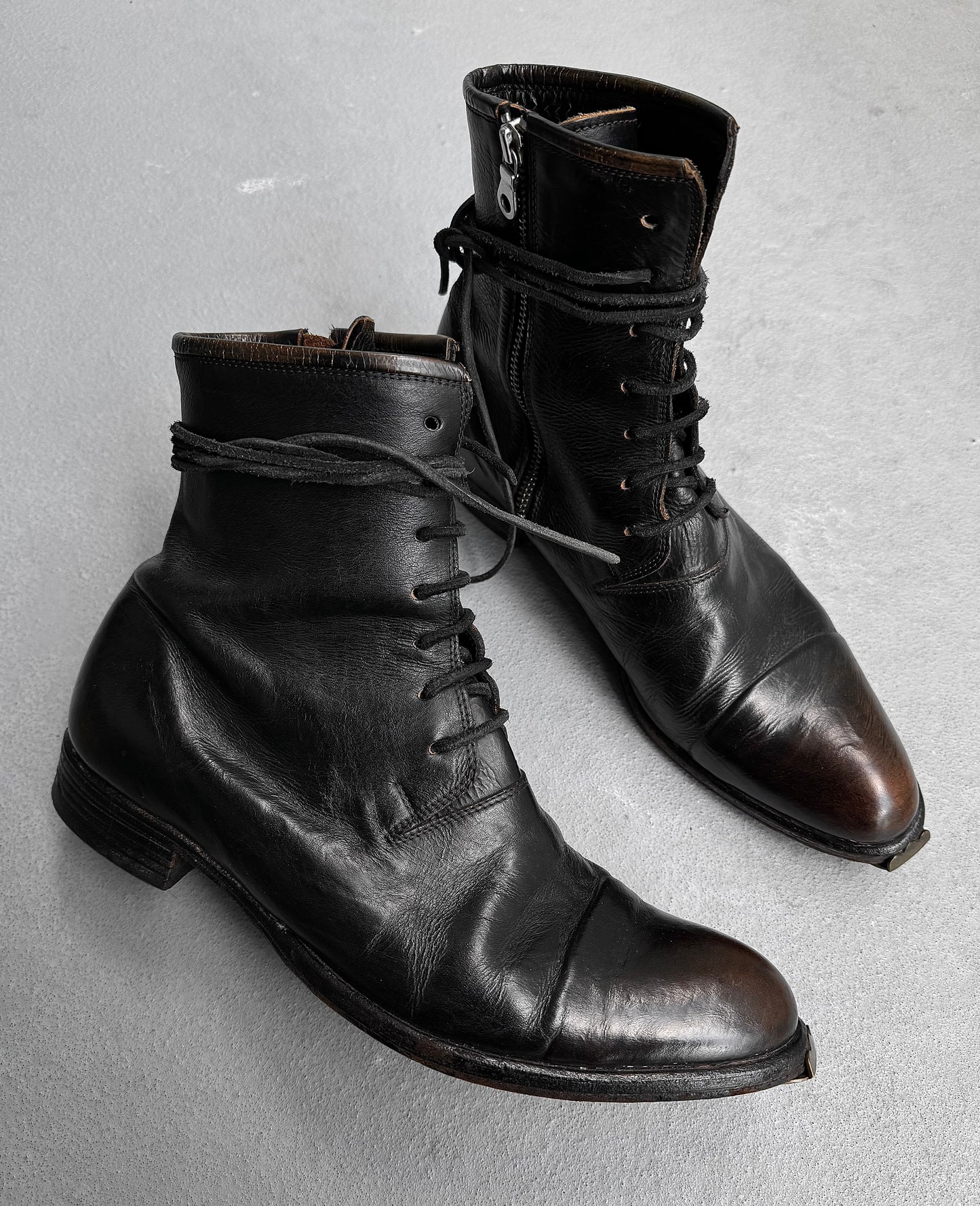 MiharaYasuhiro SS08 Distressed Leather Cap-Toe Military Heel Boots
