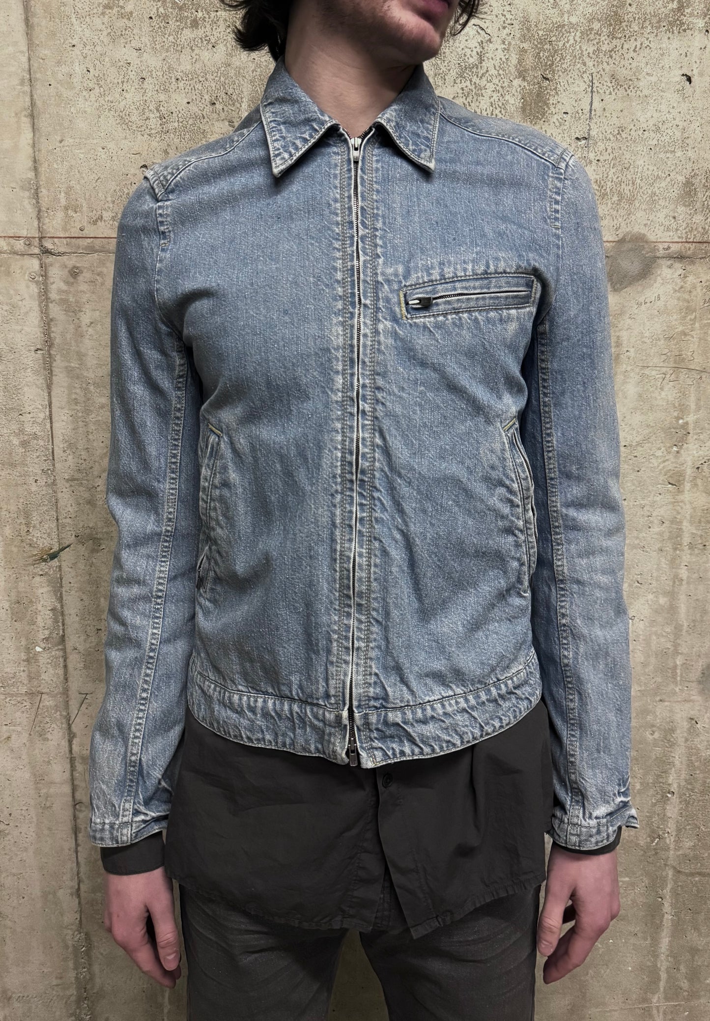 The Viridi-Anne Light Wash Denim Excella Zip-Up Work Jacket