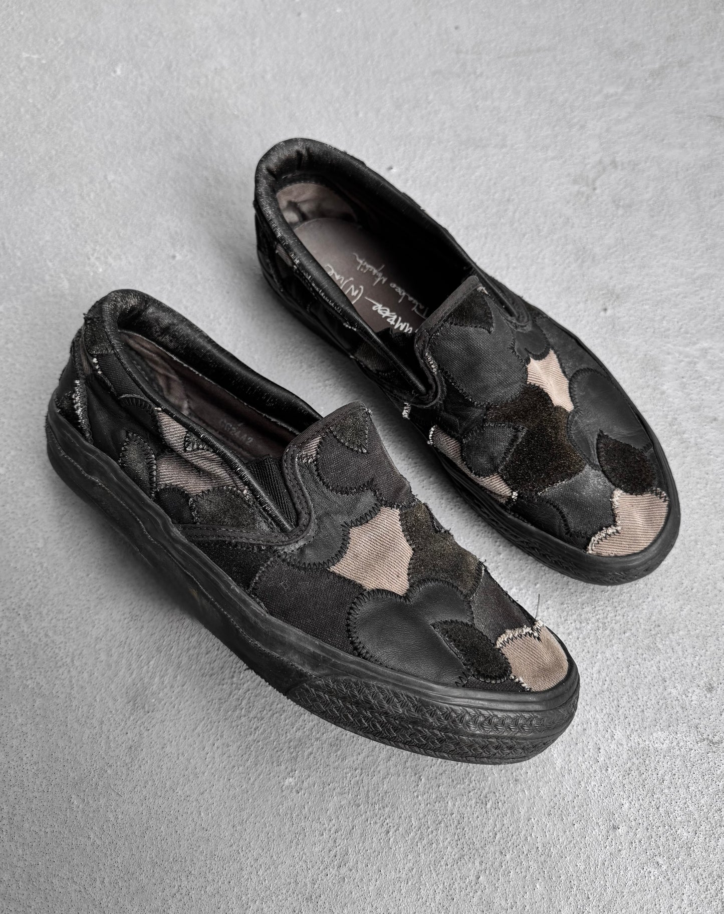 Number (N)ine AW03 “Touch Me I’m Sick” Crying Hearts Patchwork ‘Vans’ Slip-on Sneakers