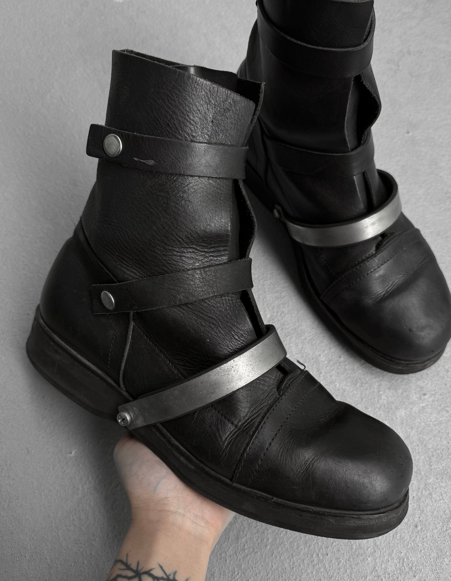 Dirk Bikkembergs SS96 Metal Straps Military Leather Boots