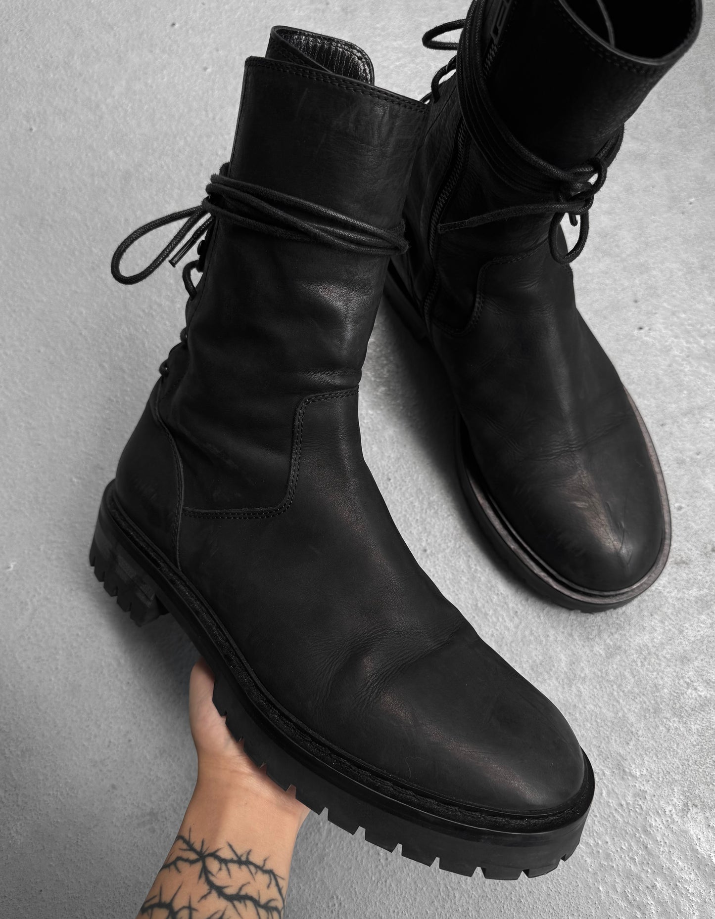 Ann Demeulemeester AW19 ‘Louisse’ Backlace Nubuck Leather Boots